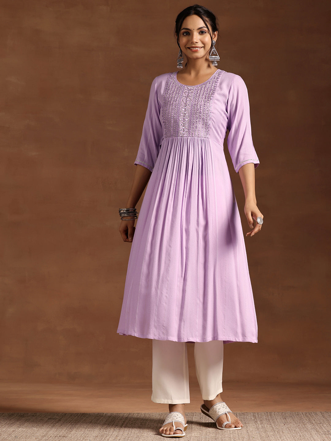 Lavender Yoke Design Rayon Anarkali Kurta