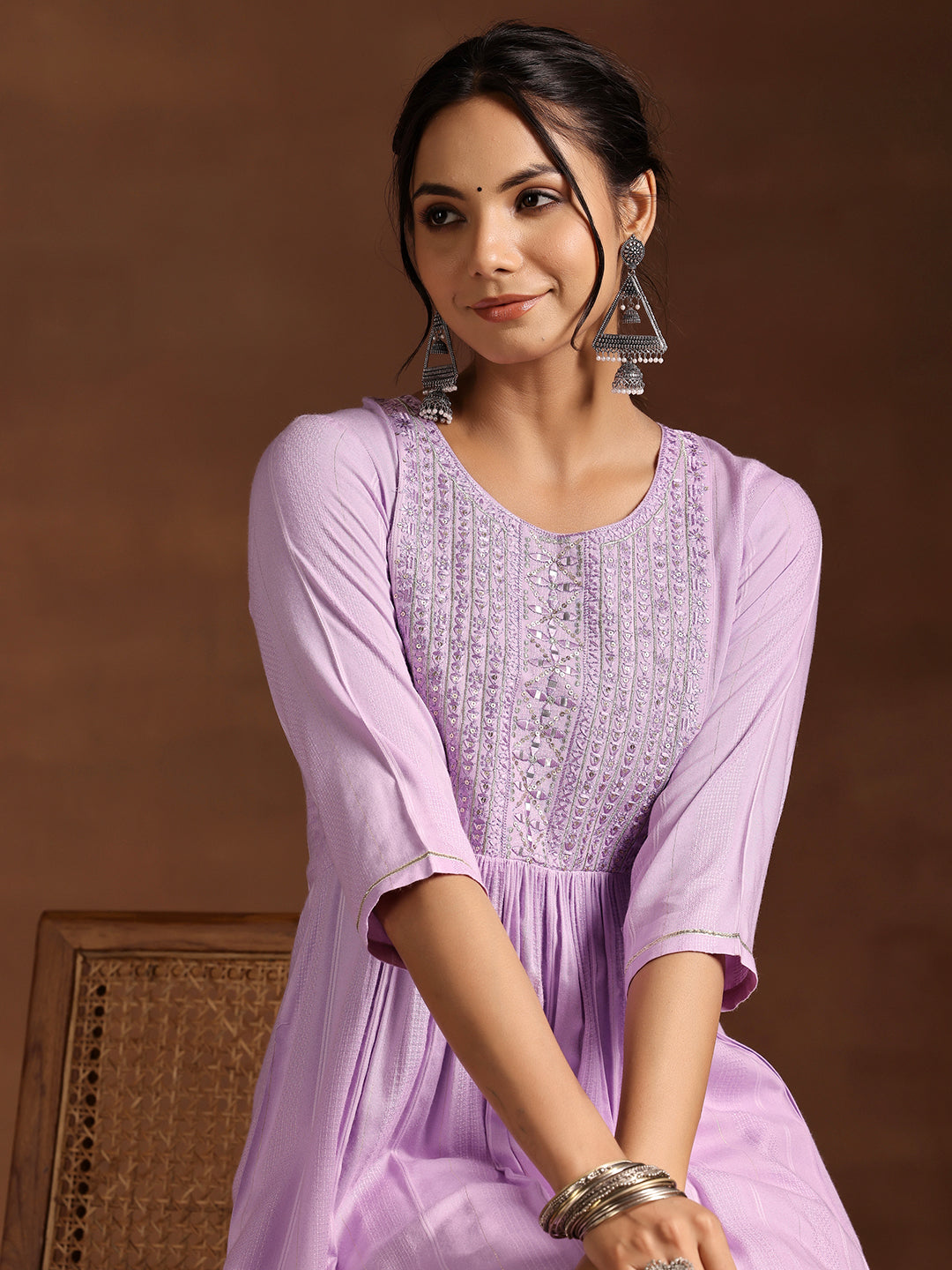 Lavender Yoke Design Rayon Anarkali Kurta