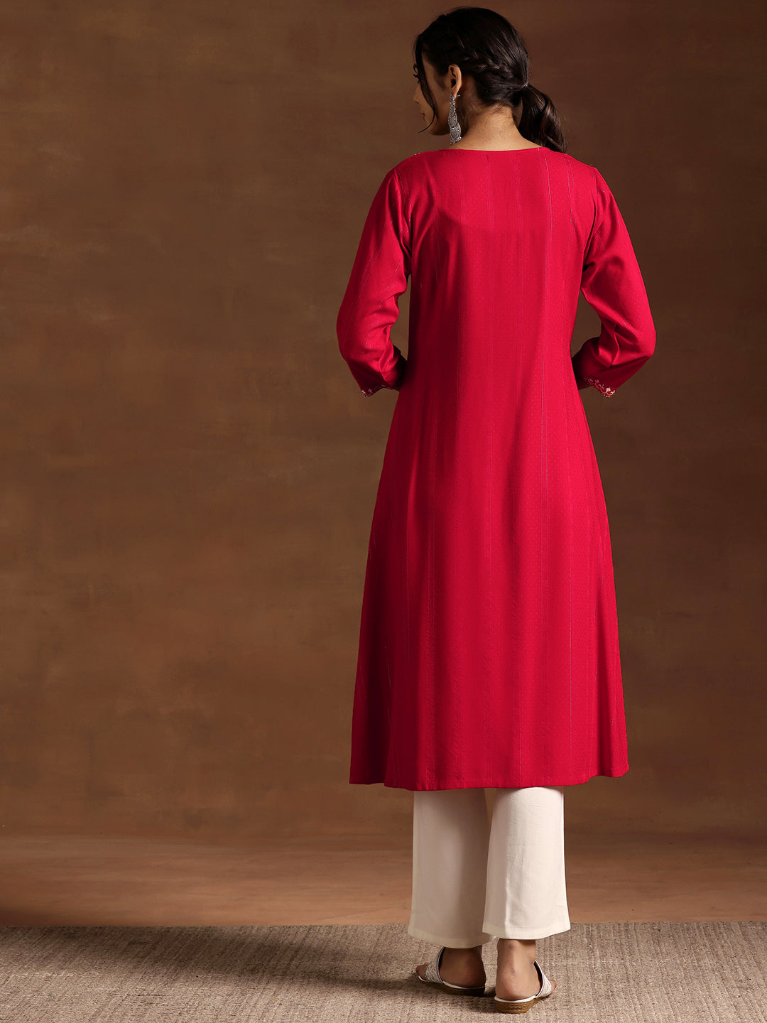 Red Yoke Design Rayon A-Line Kurta