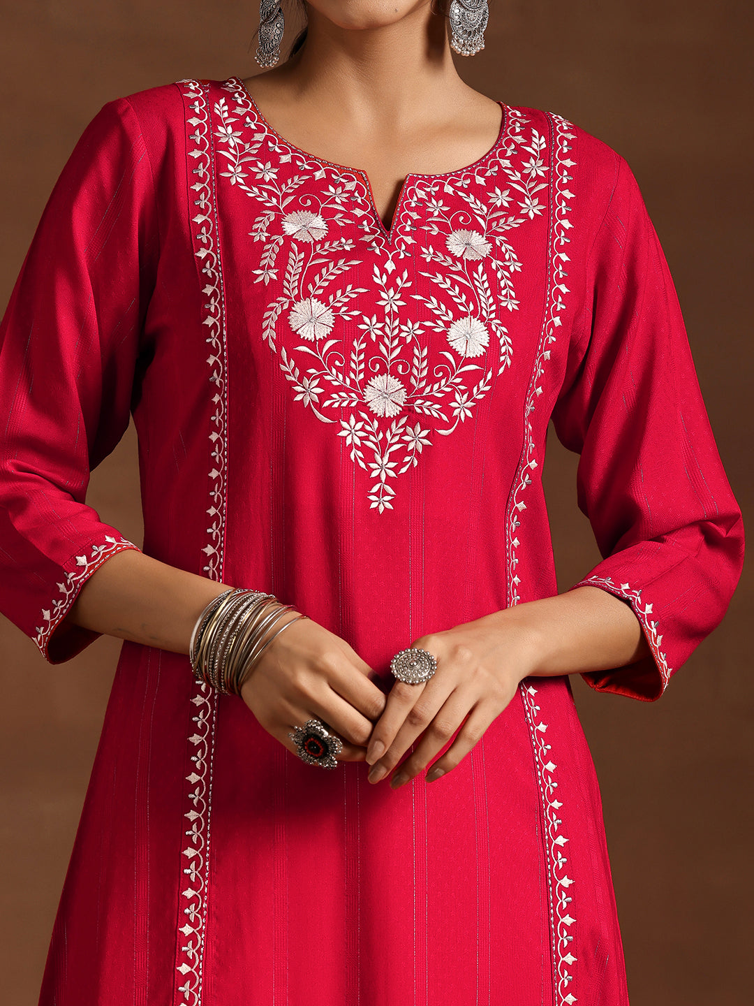 Red Yoke Design Rayon A-Line Kurta