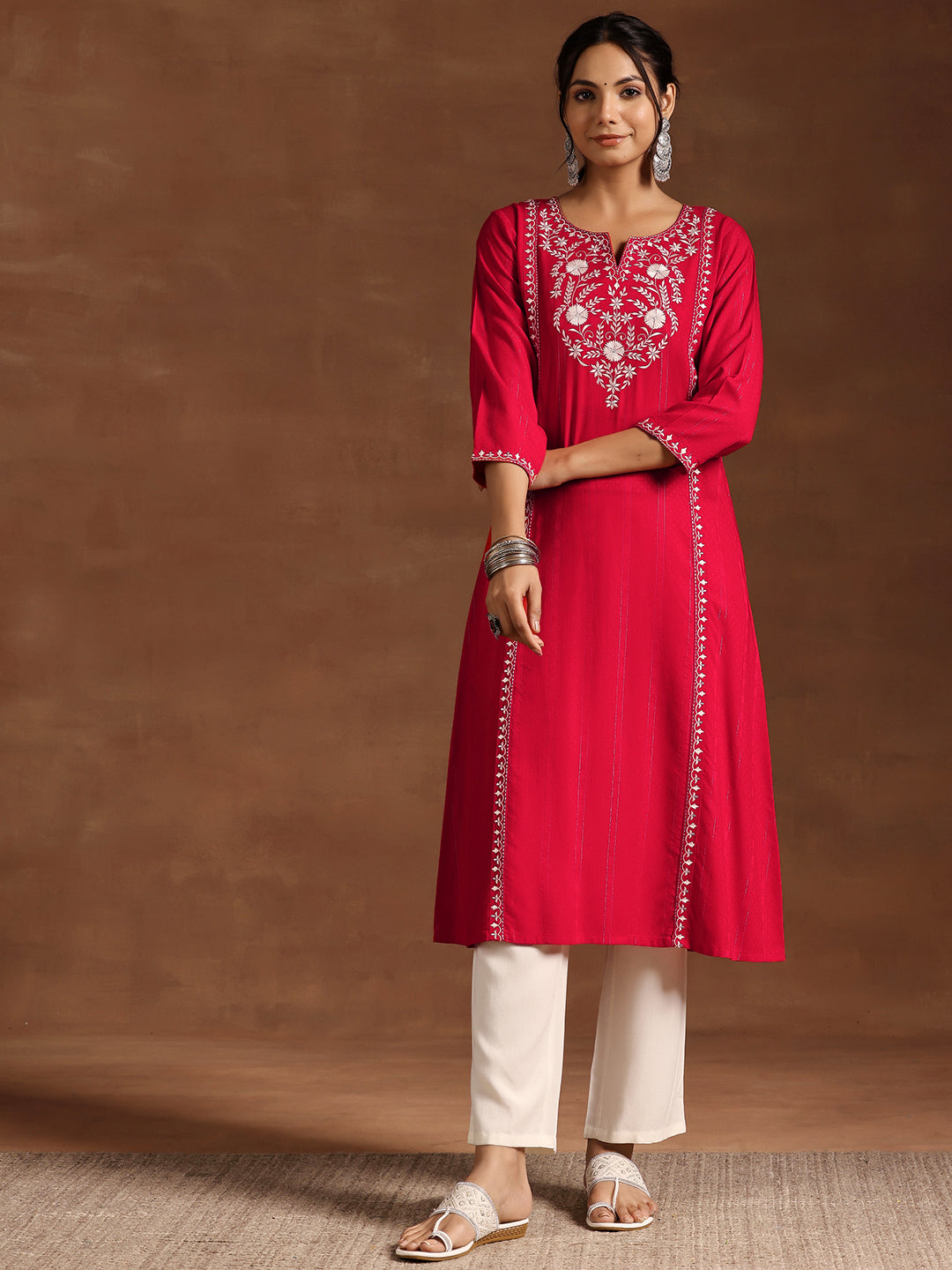 Red Yoke Design Rayon A-Line Kurta