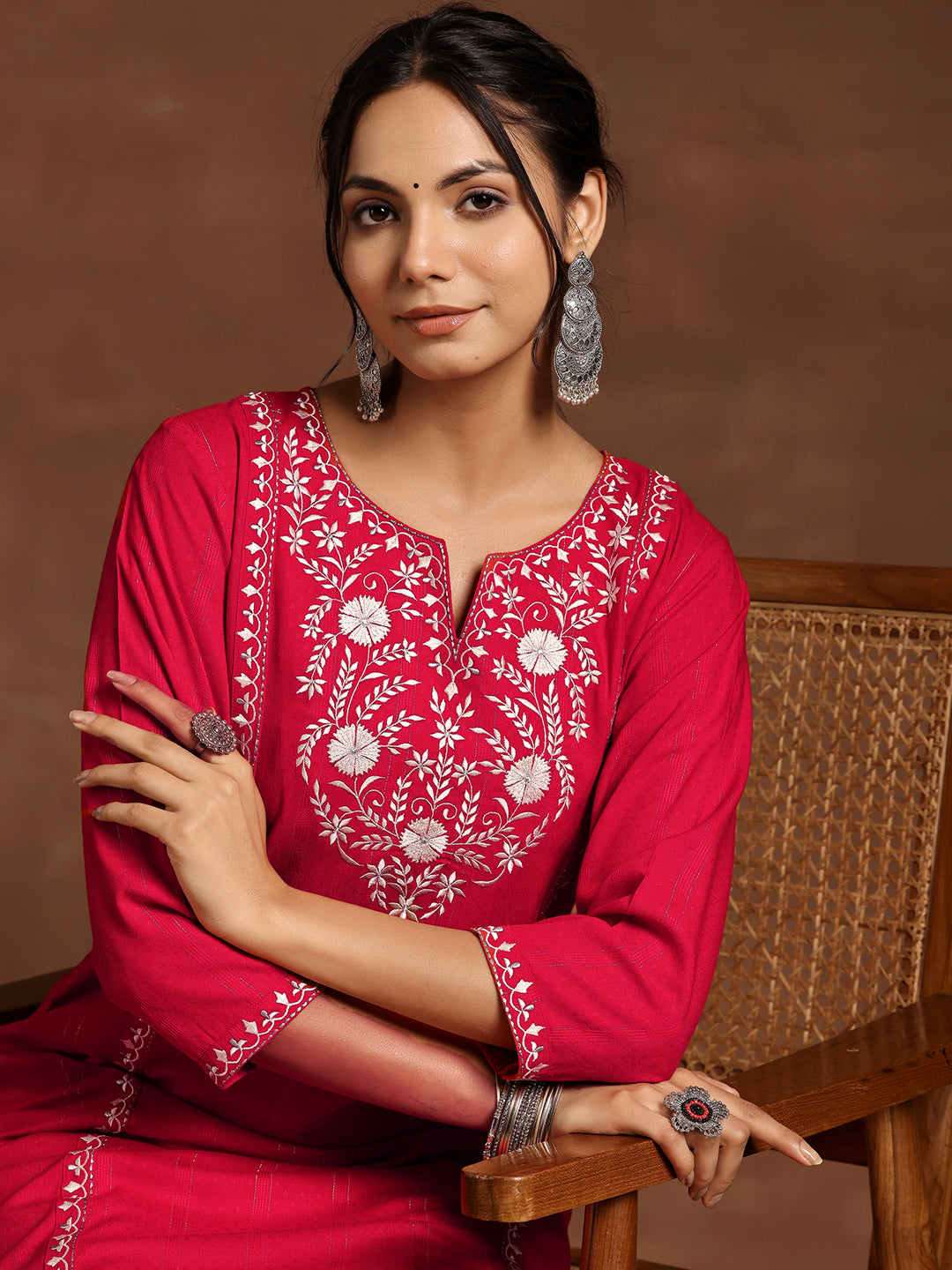 Red Yoke Design Rayon A-Line Kurta