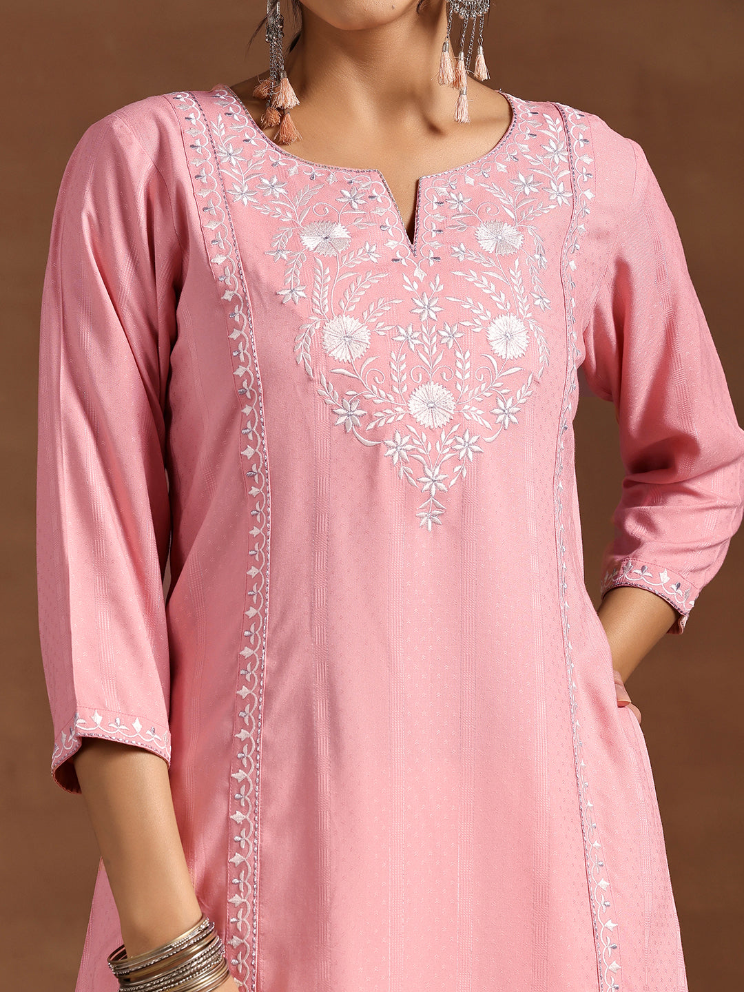 Peach Yoke Design Rayon A-Line Kurta