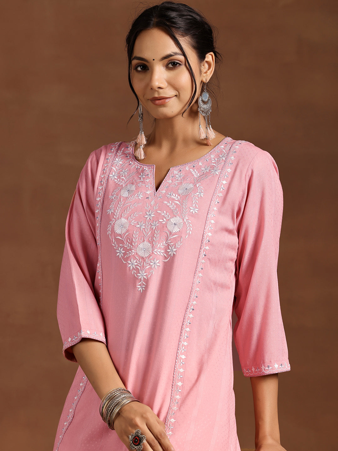 Peach Yoke Design Rayon A-Line Kurta