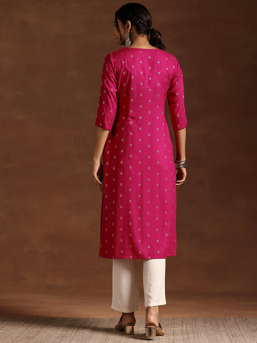 Pink Woven Design Rayon Straight Kurta