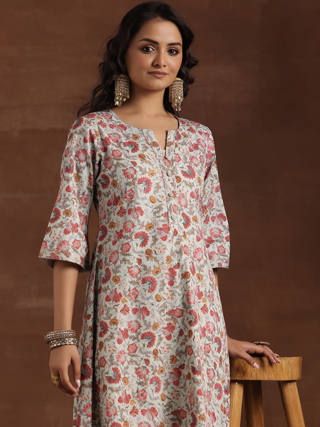 Green Printed Cotton A-Line Kurta