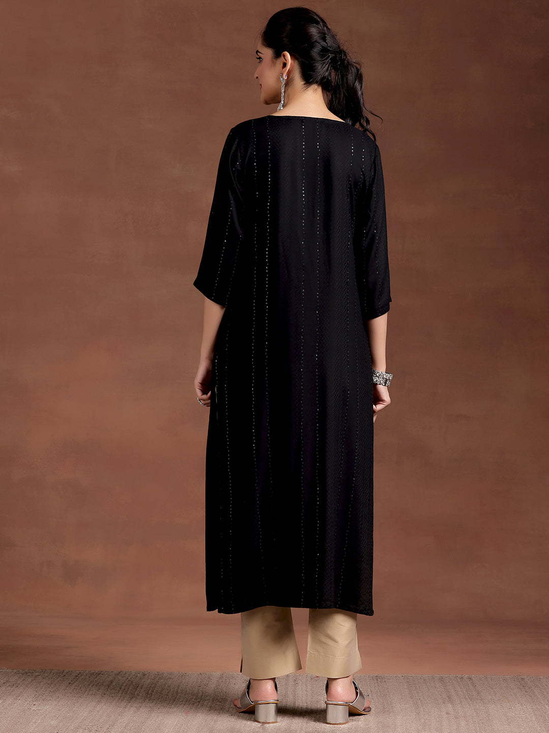 Black Woven Design Rayon Straight Kurta