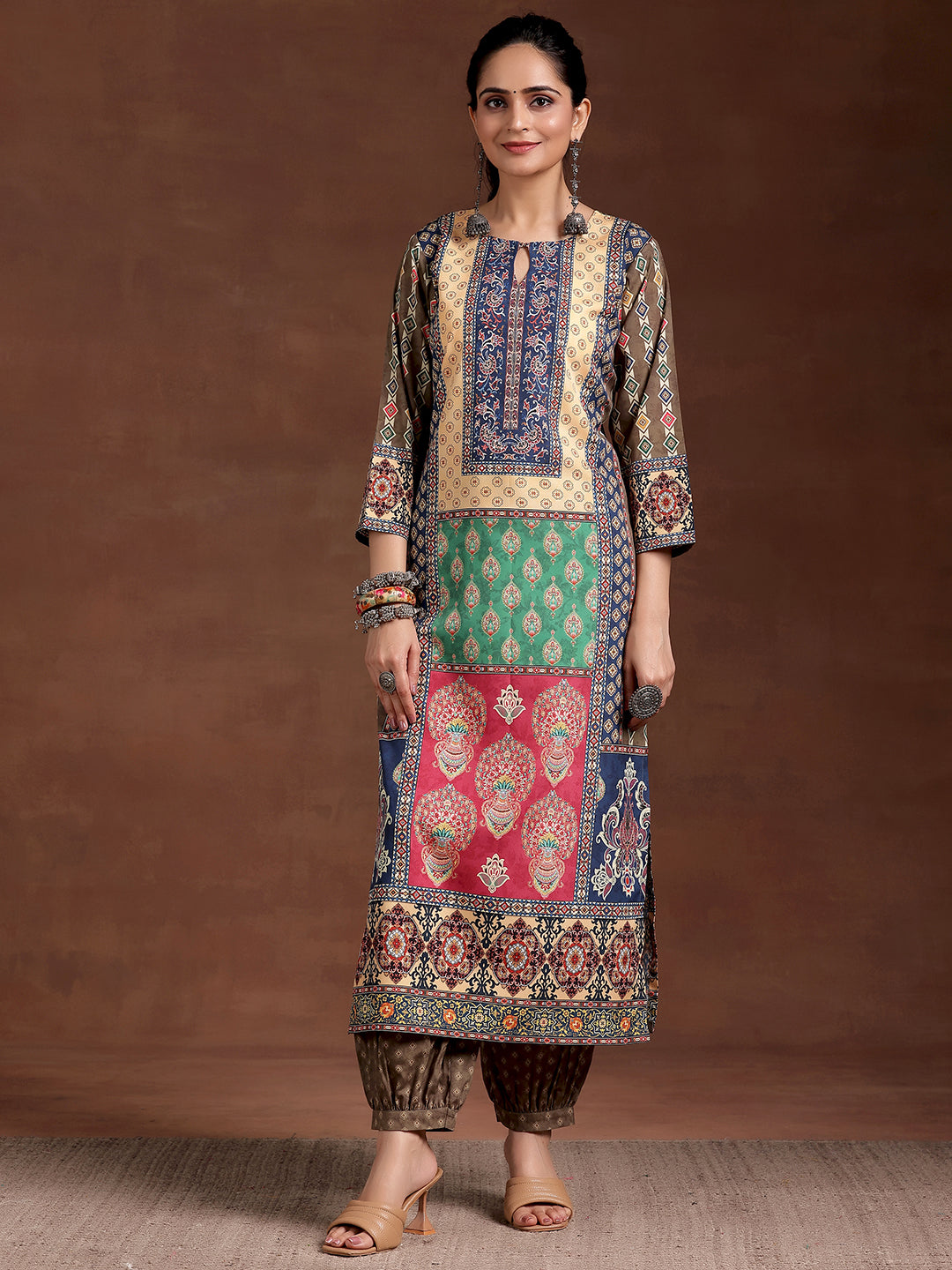 Multi Printed Crepe Straight Kurta