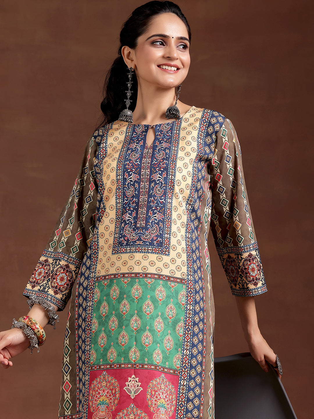 Multi Printed Crepe Straight Kurta