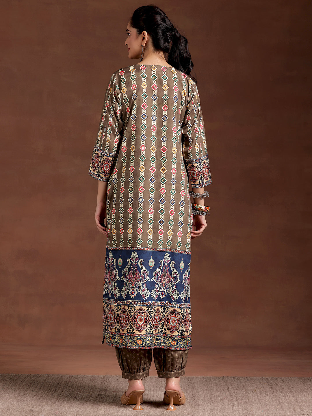 Multi Printed Crepe Straight Kurta