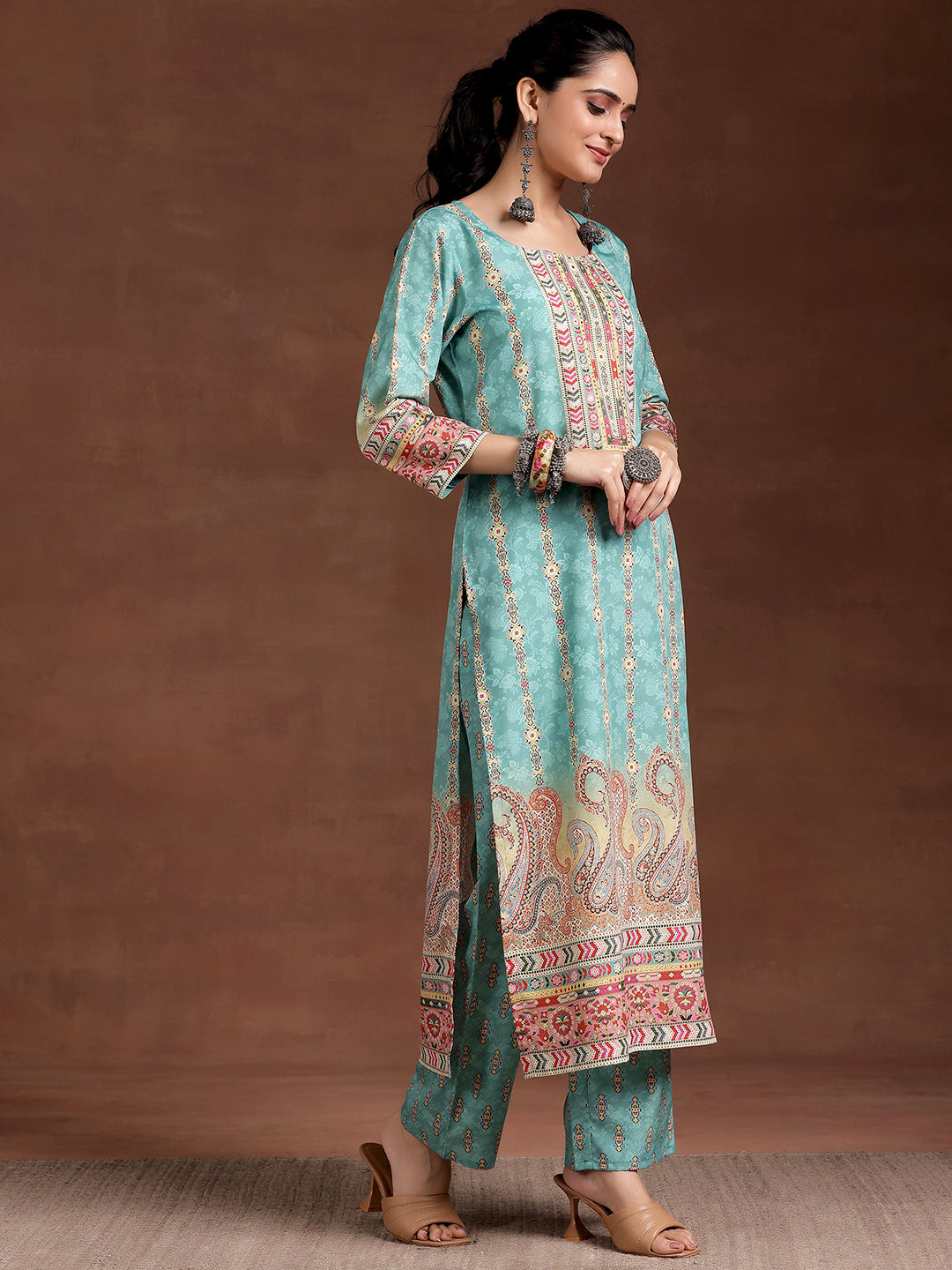 Sky Blue Printed Crepe Straight Kurta