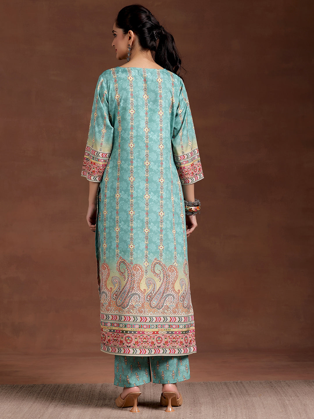 Sky Blue Printed Crepe Straight Kurta