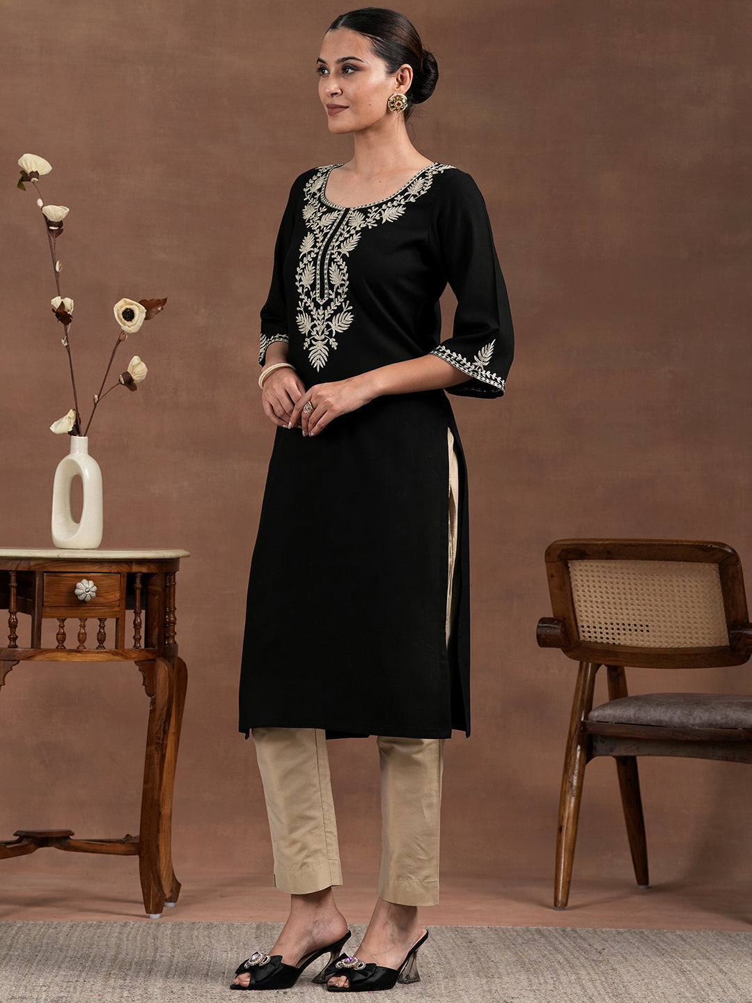 Black Yoke Design Rayon Straight Kurta