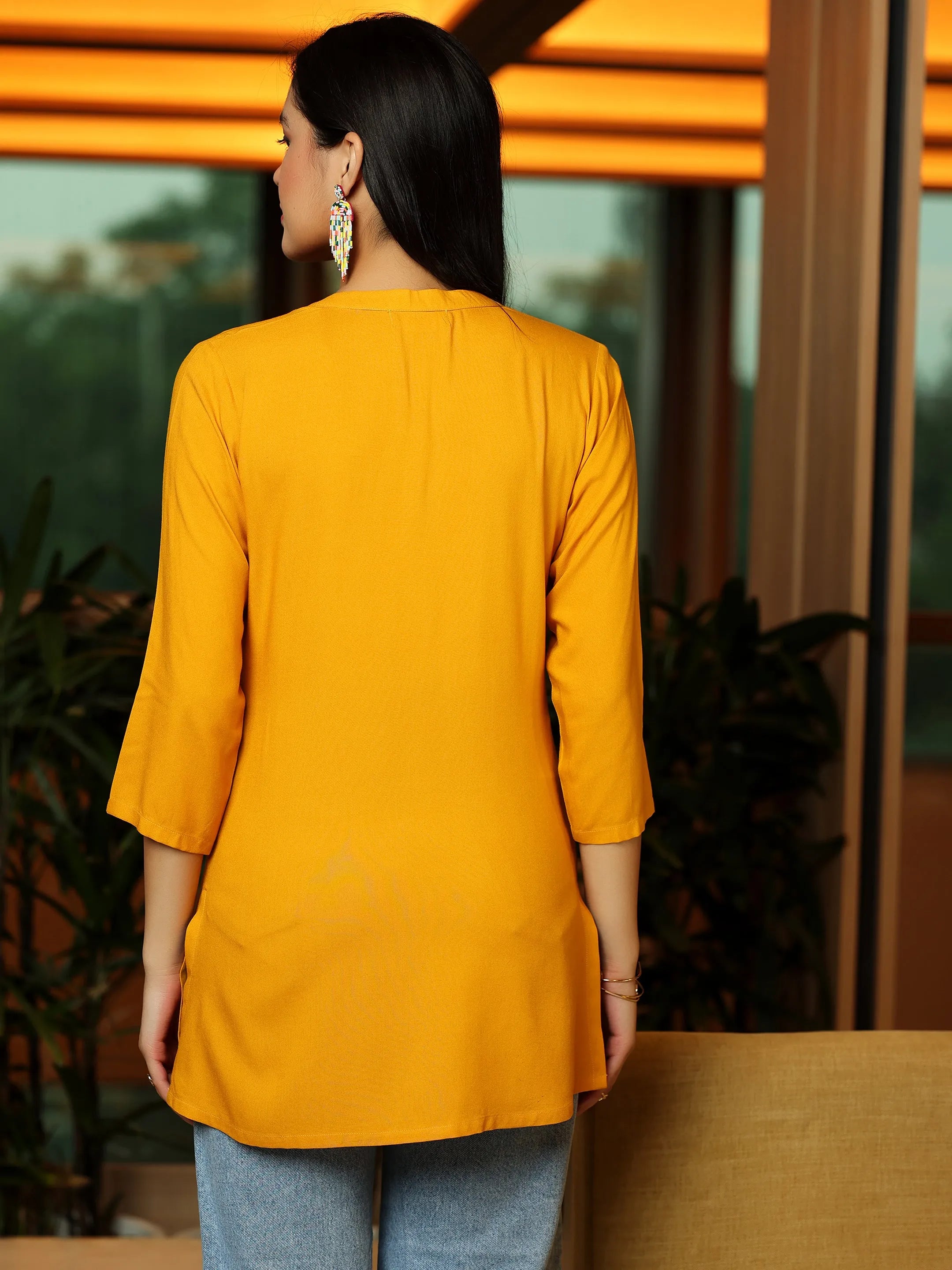 Mustard Solid Rayon Straight Kurti