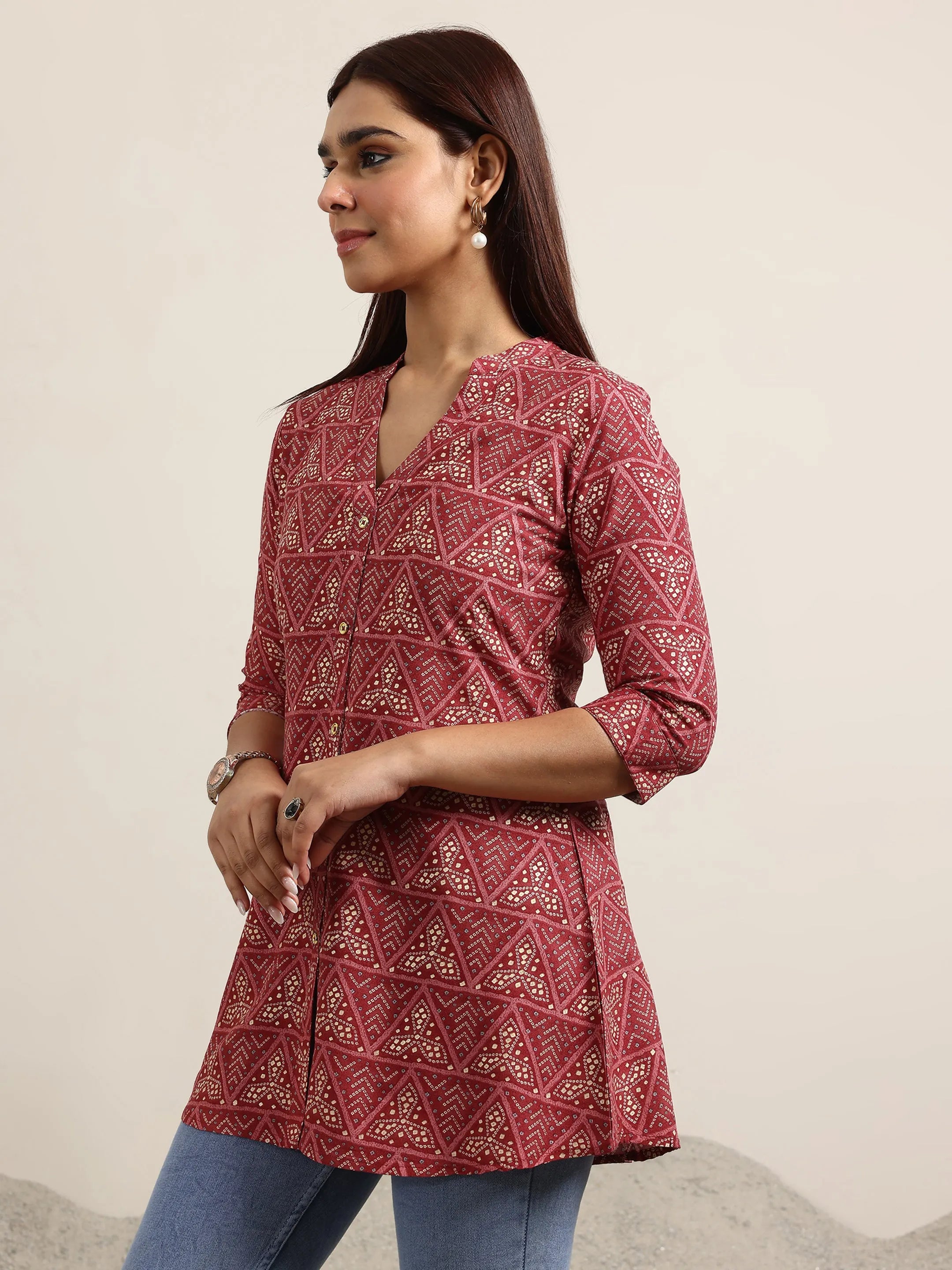 Mauve Printed Rayon Straight Kurti