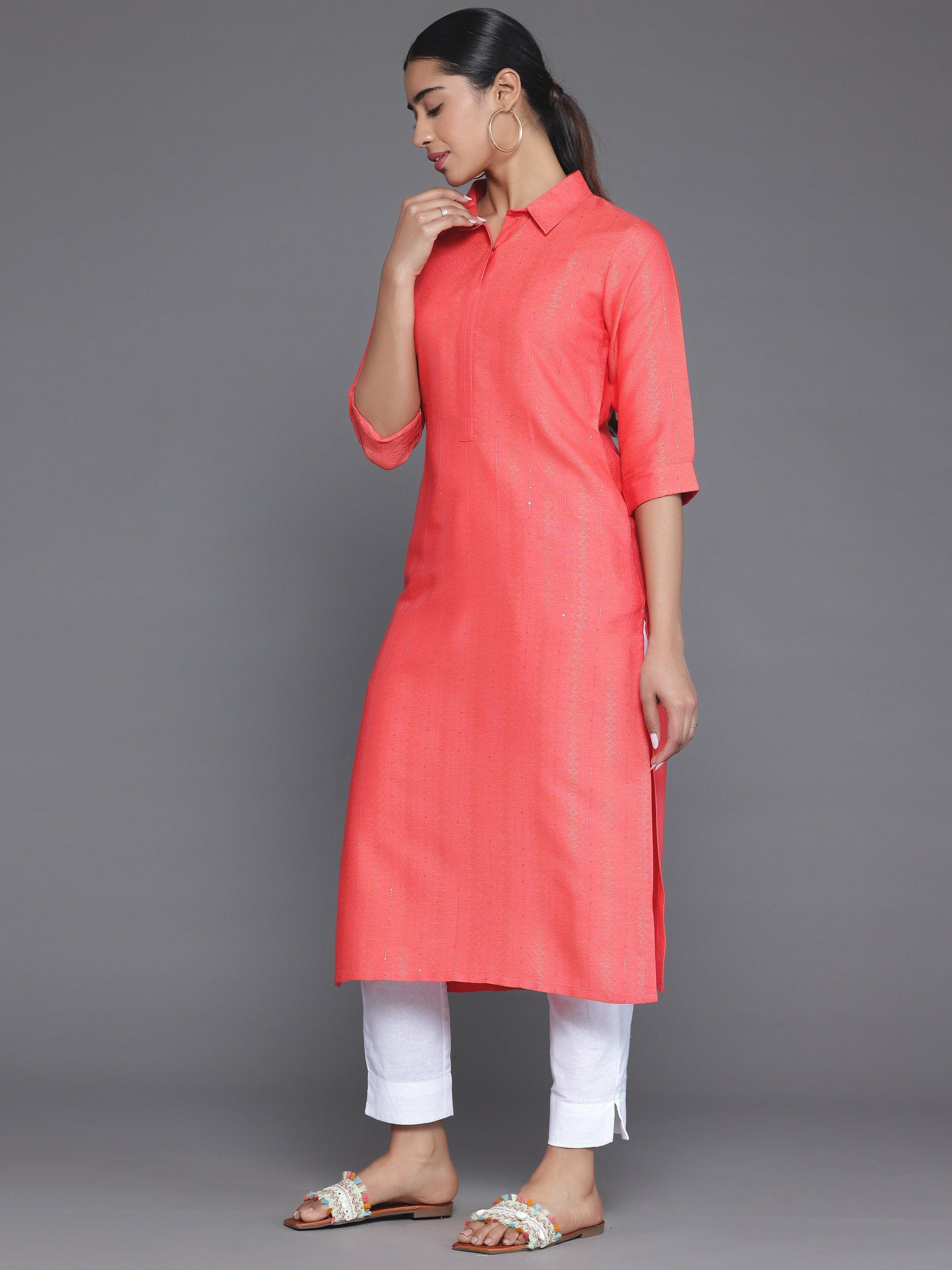 Coral Woven Design Cotton Straight Kurta