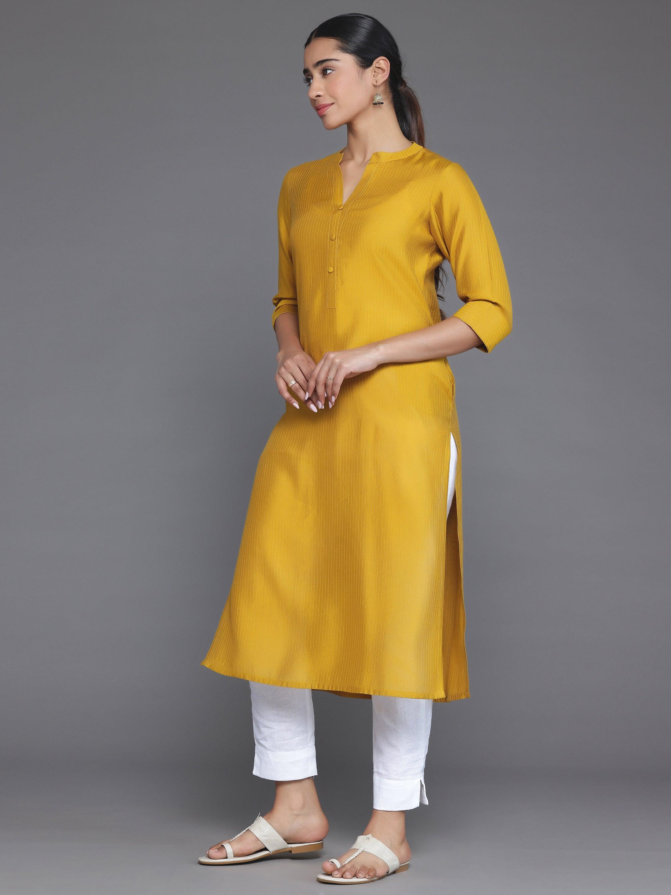 Mustard Woven Design Silk Straight Kurta