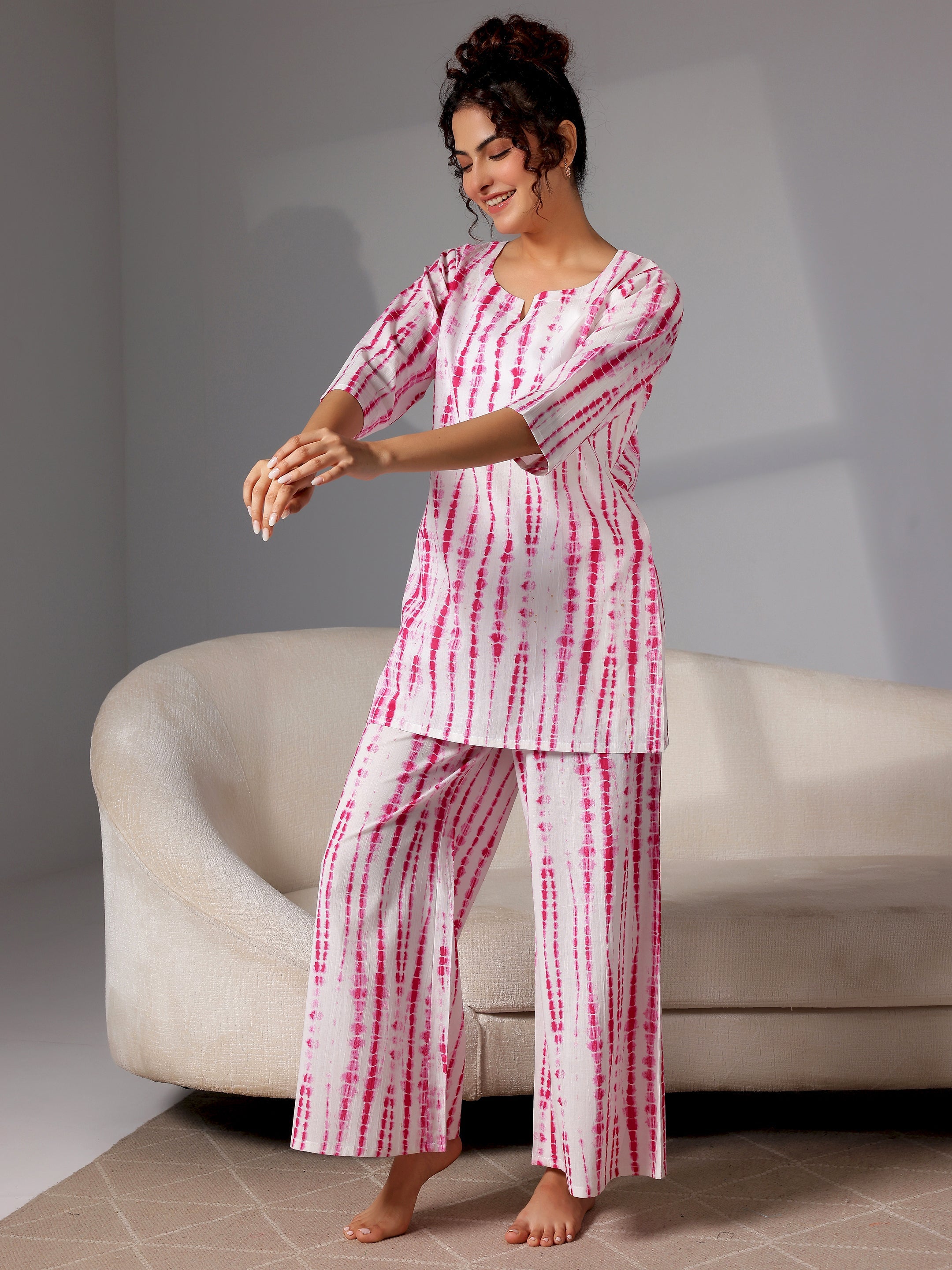 Pink Printed Cotton Night Suits