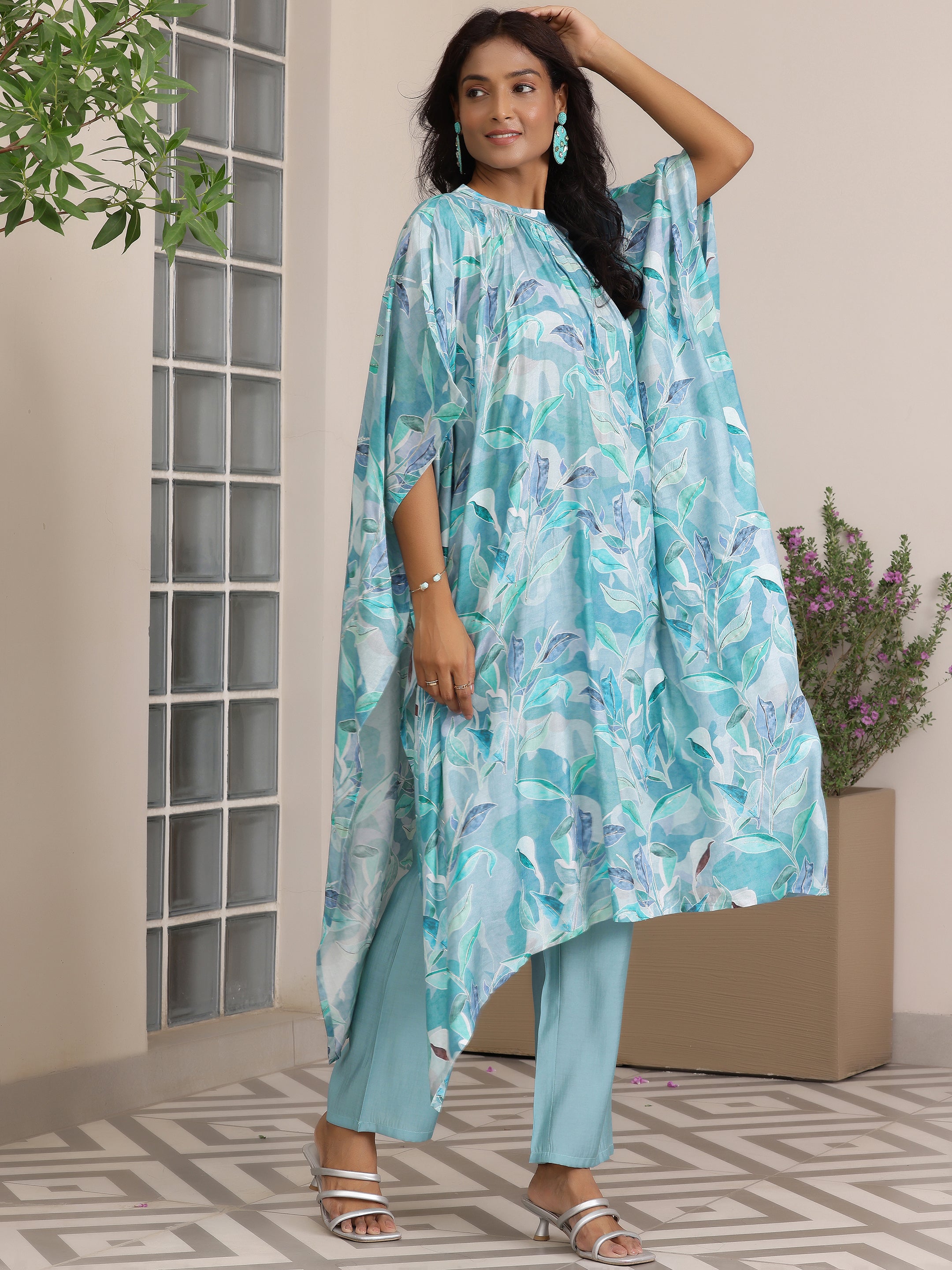 Blue Printed Silk Blend Co-Ords