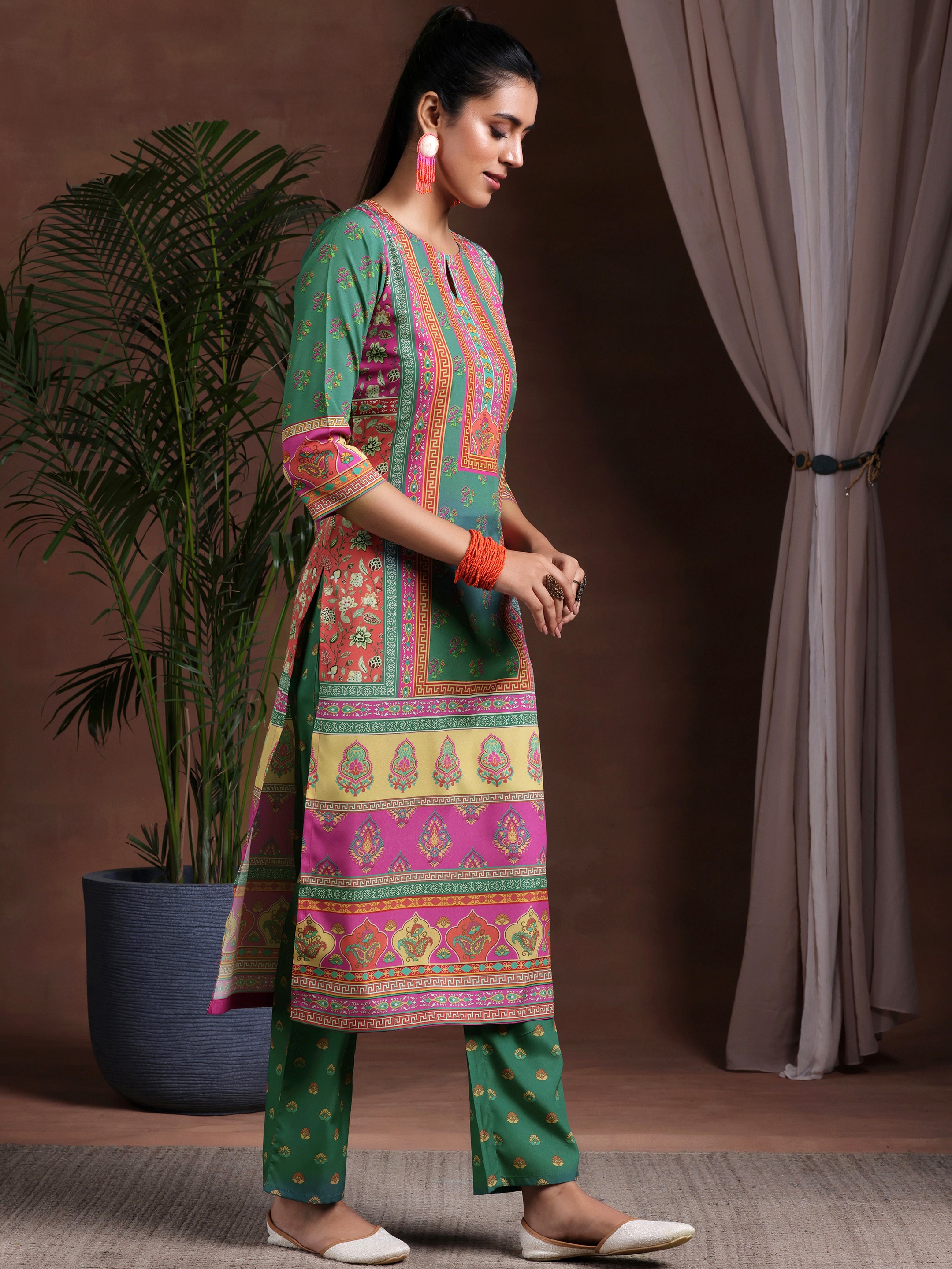 Multi Printed Poly Crepe Straight Suit With Dupatta