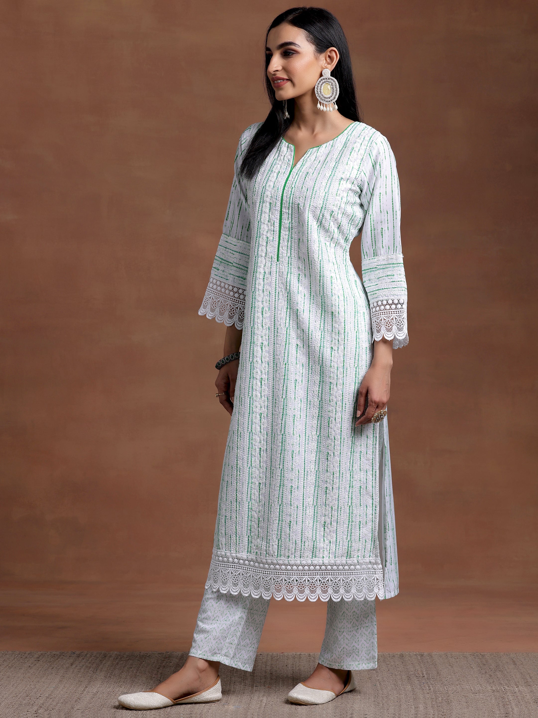 Off White Embroidered Cotton Blend Straight Suit With Dupatta