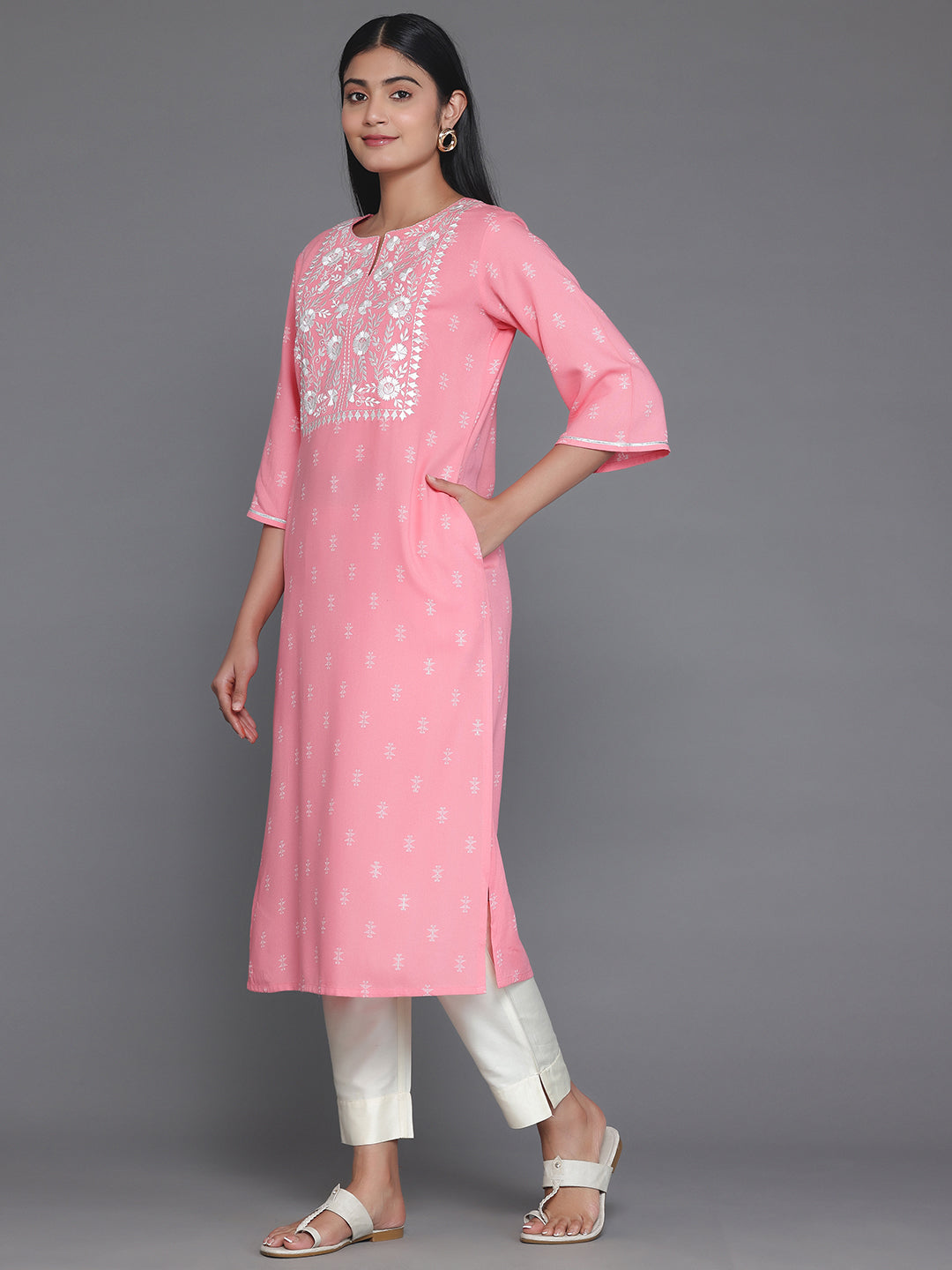 Pink Yoke Design Rayon Straight Kurta