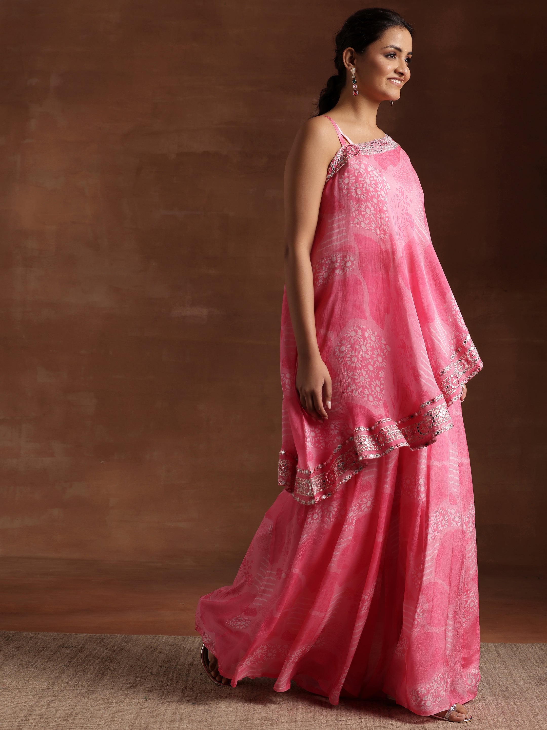 Pink Printed Silk Blend Co-Ords