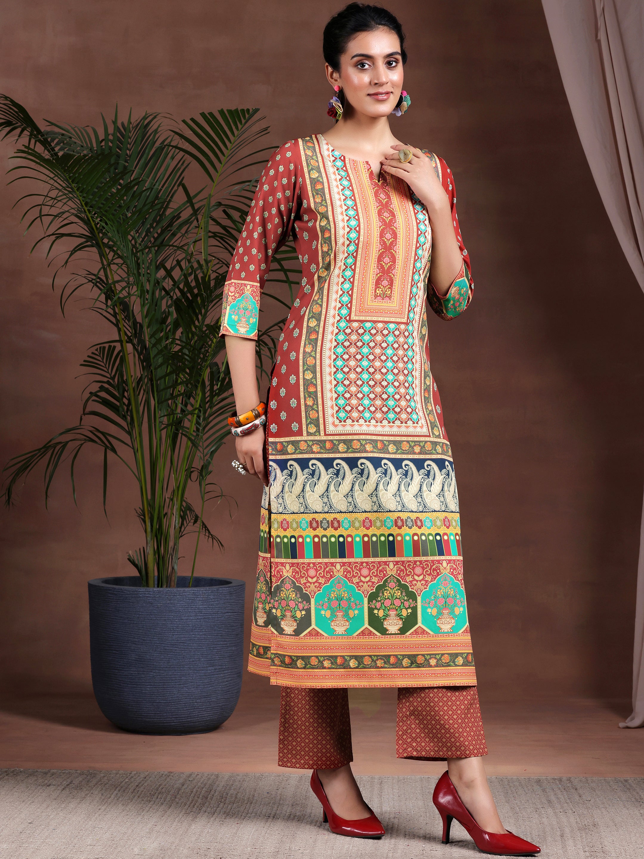 Multi Printed Poly Crepe Straight Suit With Dupatta