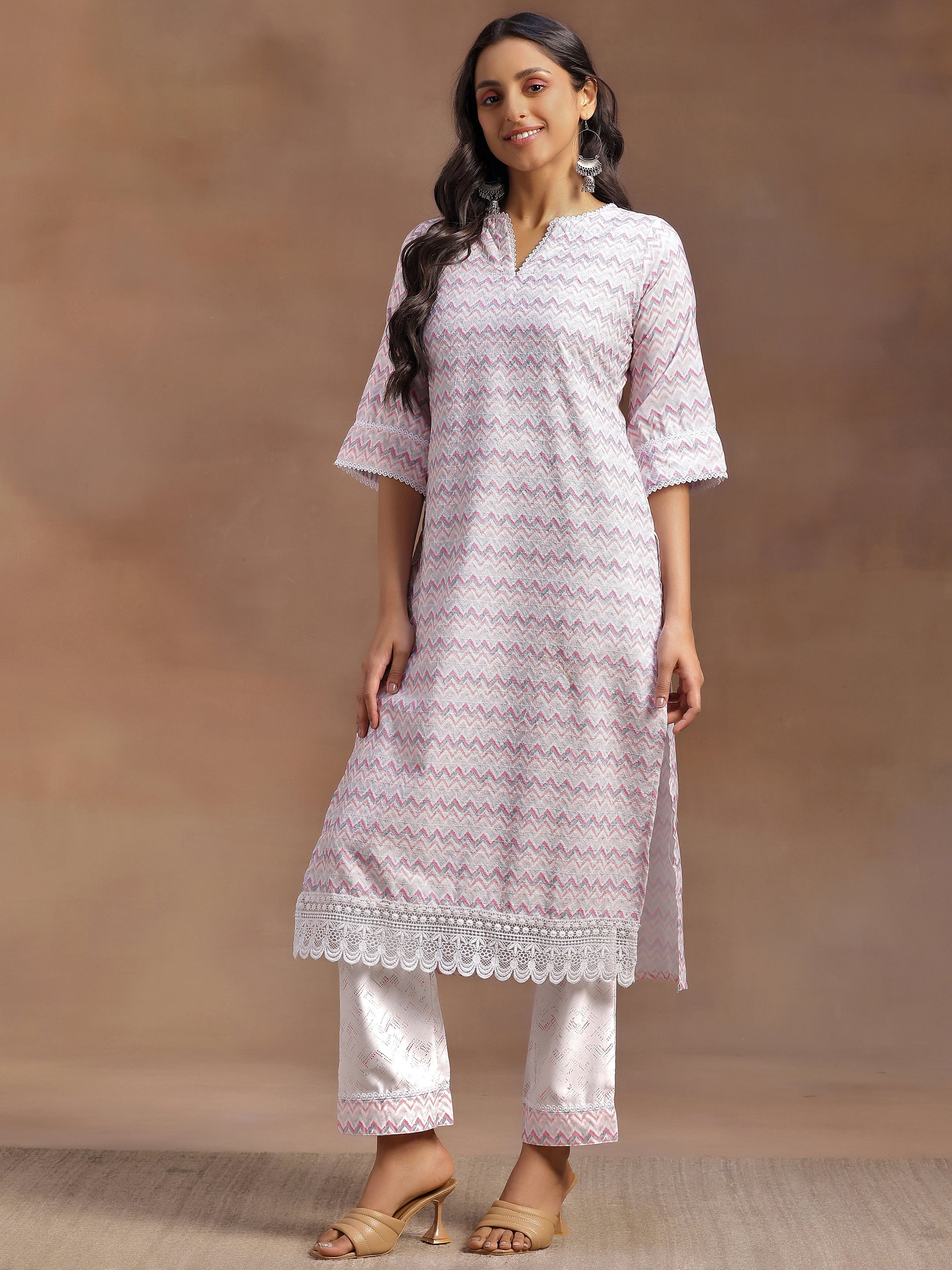 Pink Embroidered Cotton Blend Straight Suit With Dupatta