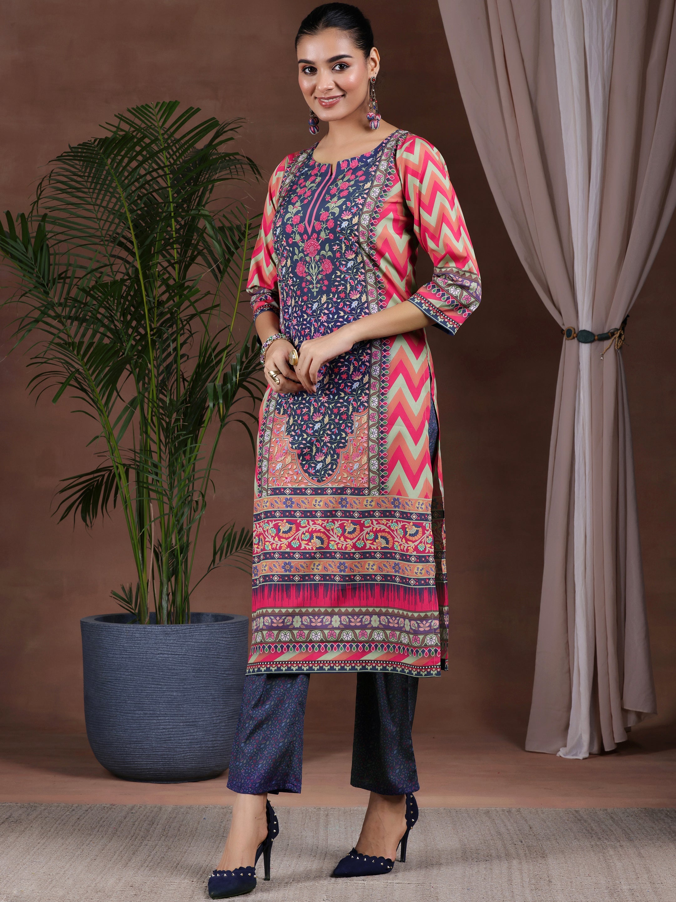 Multi Printed Poly Crepe Straight Suit With Dupatta