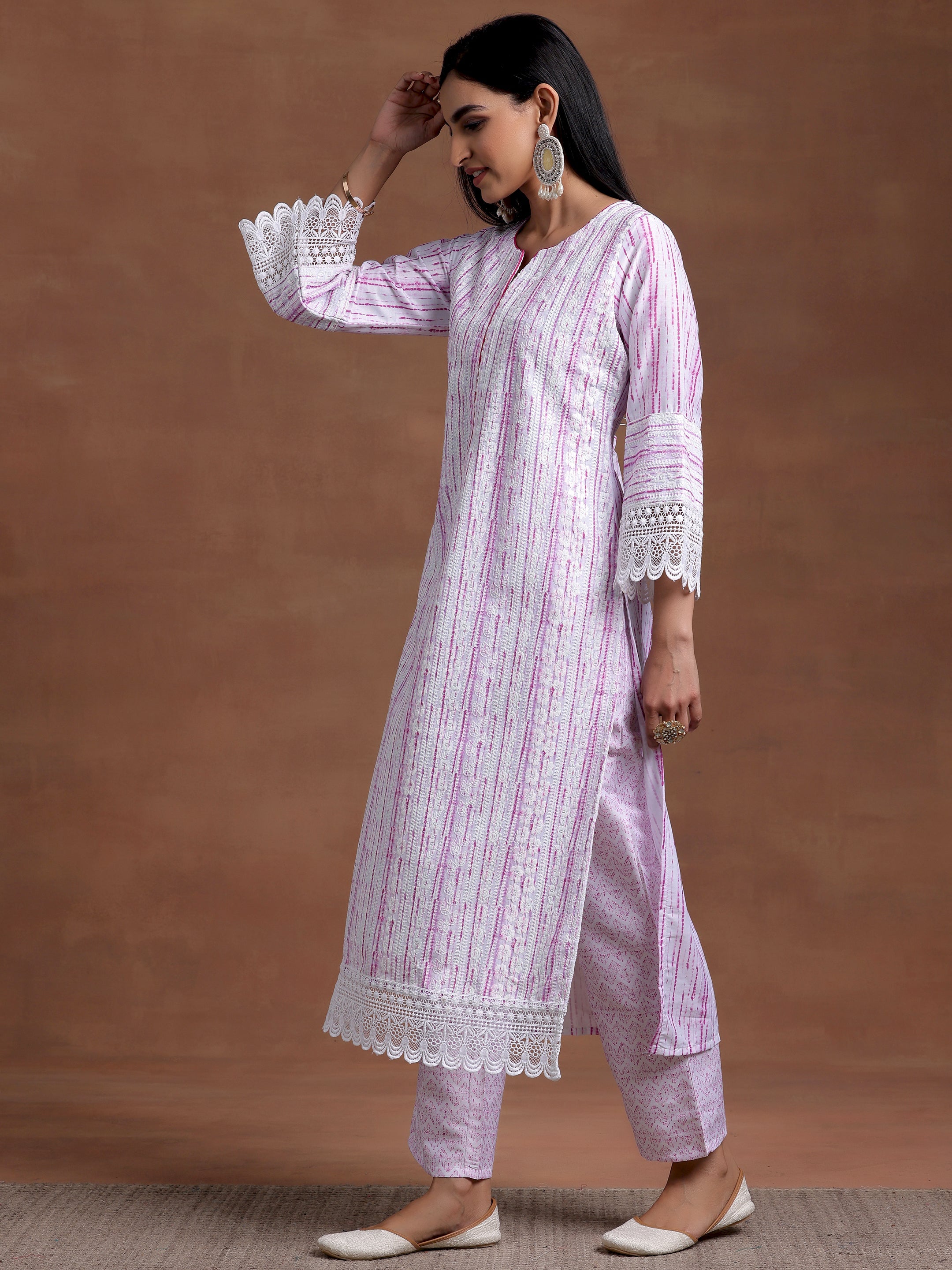 Off White Embroidered Cotton Blend Straight Suit With Dupatta