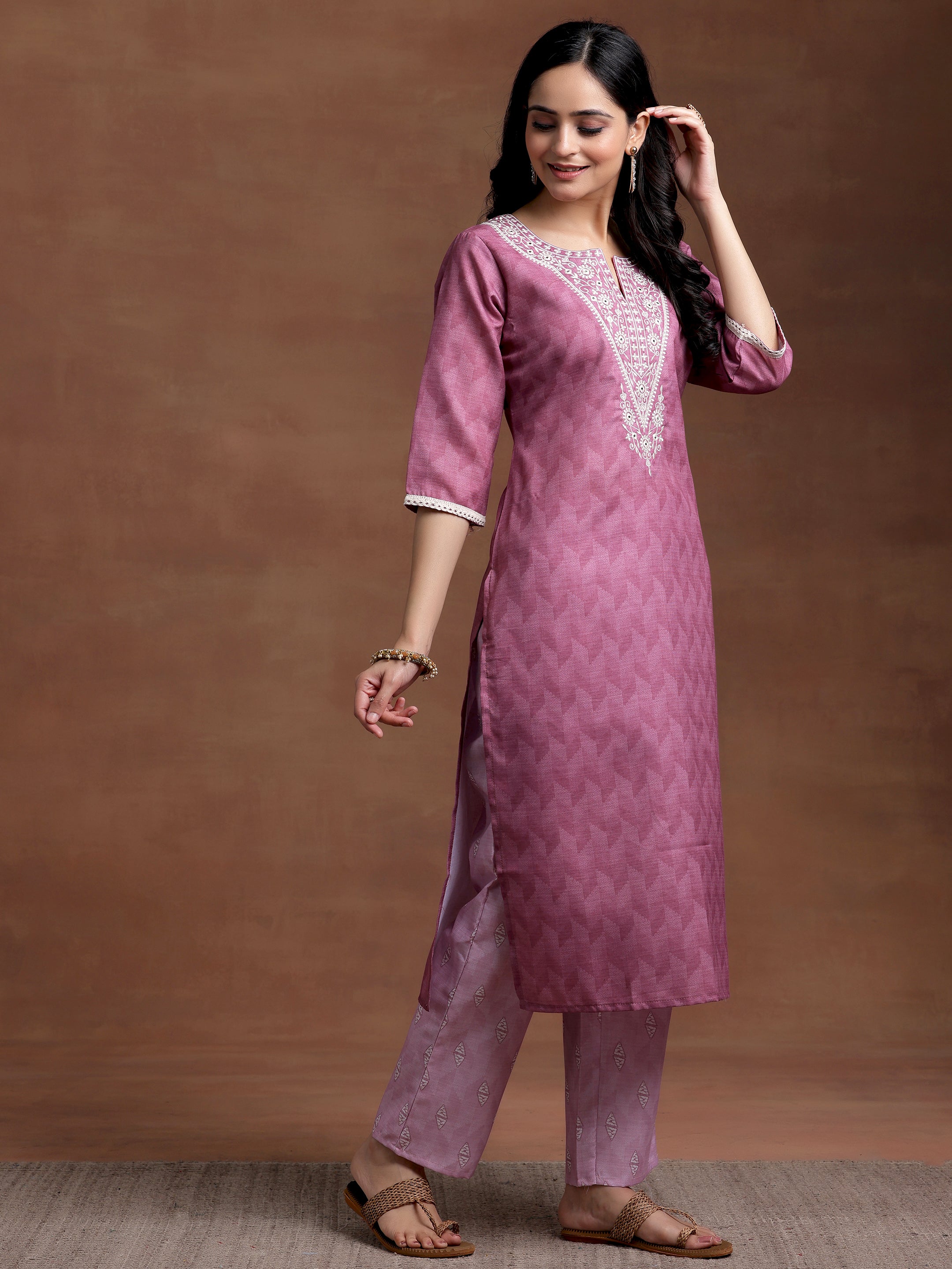 Pink Yoke Design Cotton Straight Suit With Dupatta