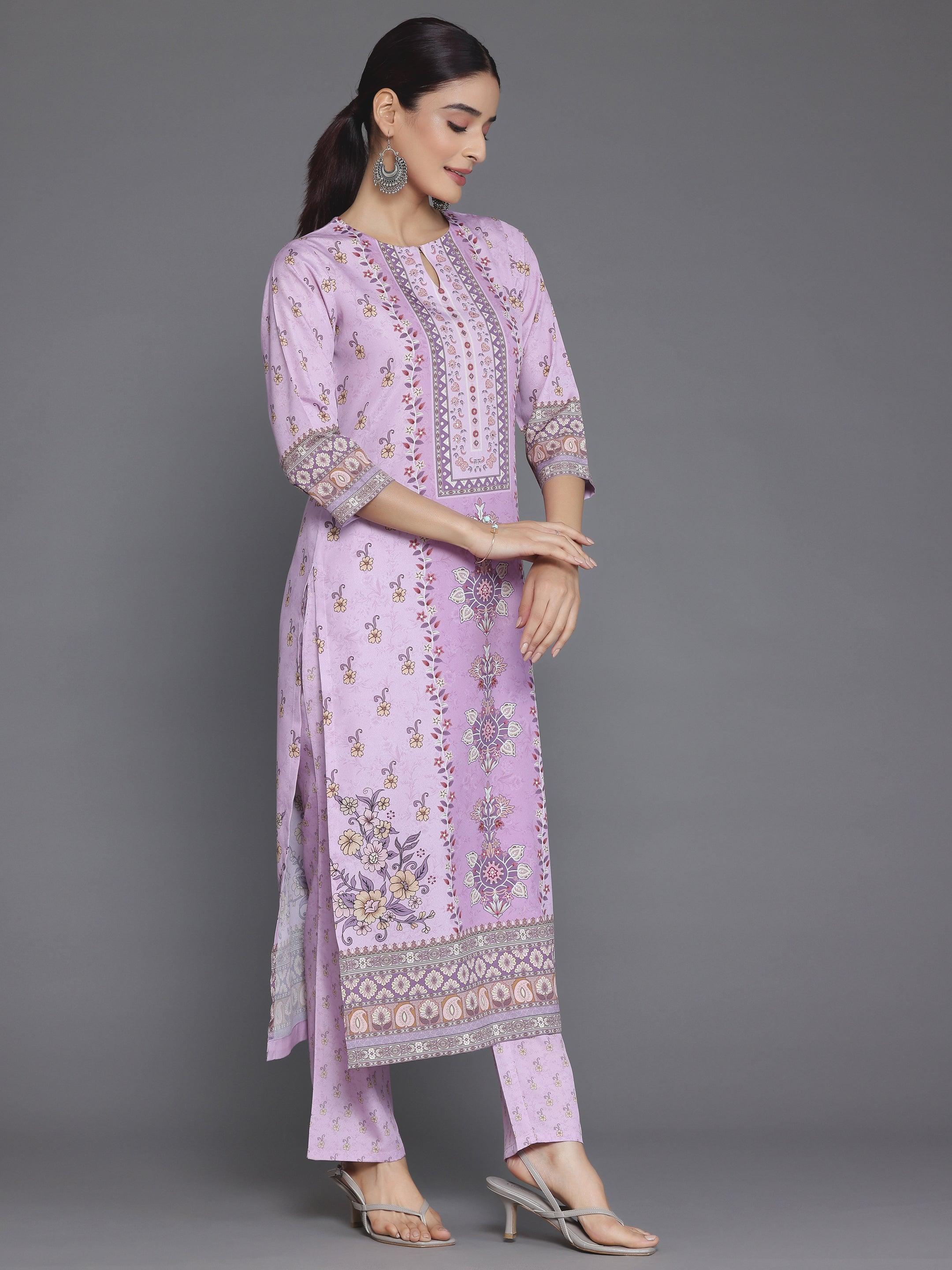 Pink Printed Poly Crepe Straight Suit With Dupatta