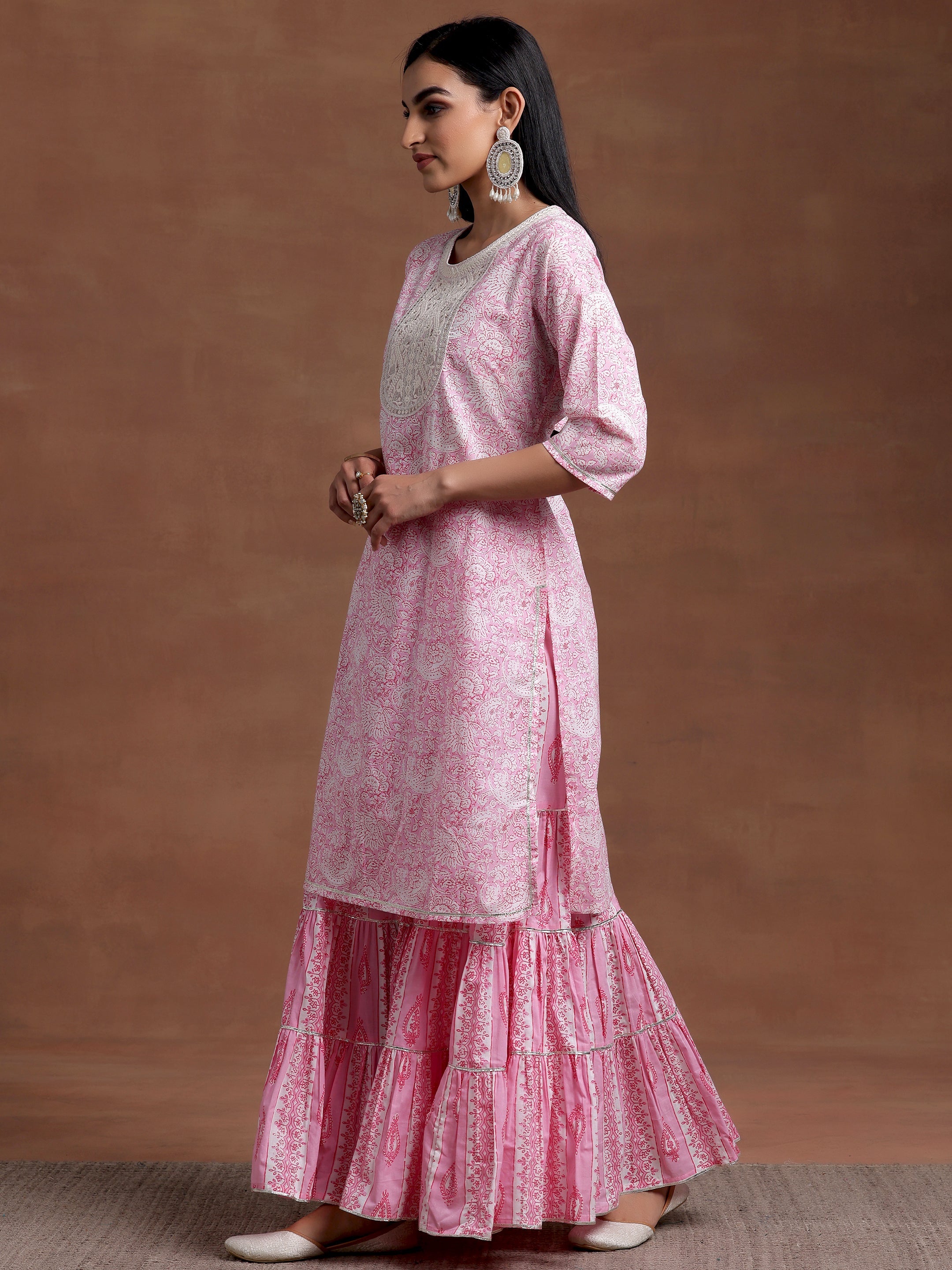 Pink Yoke Design Cotton Straight Suit With Dupatta