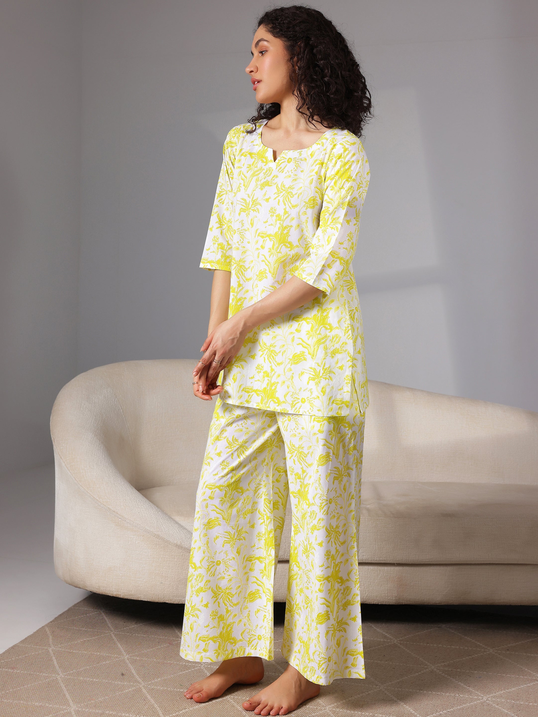 Green Printed Cotton Night Suits