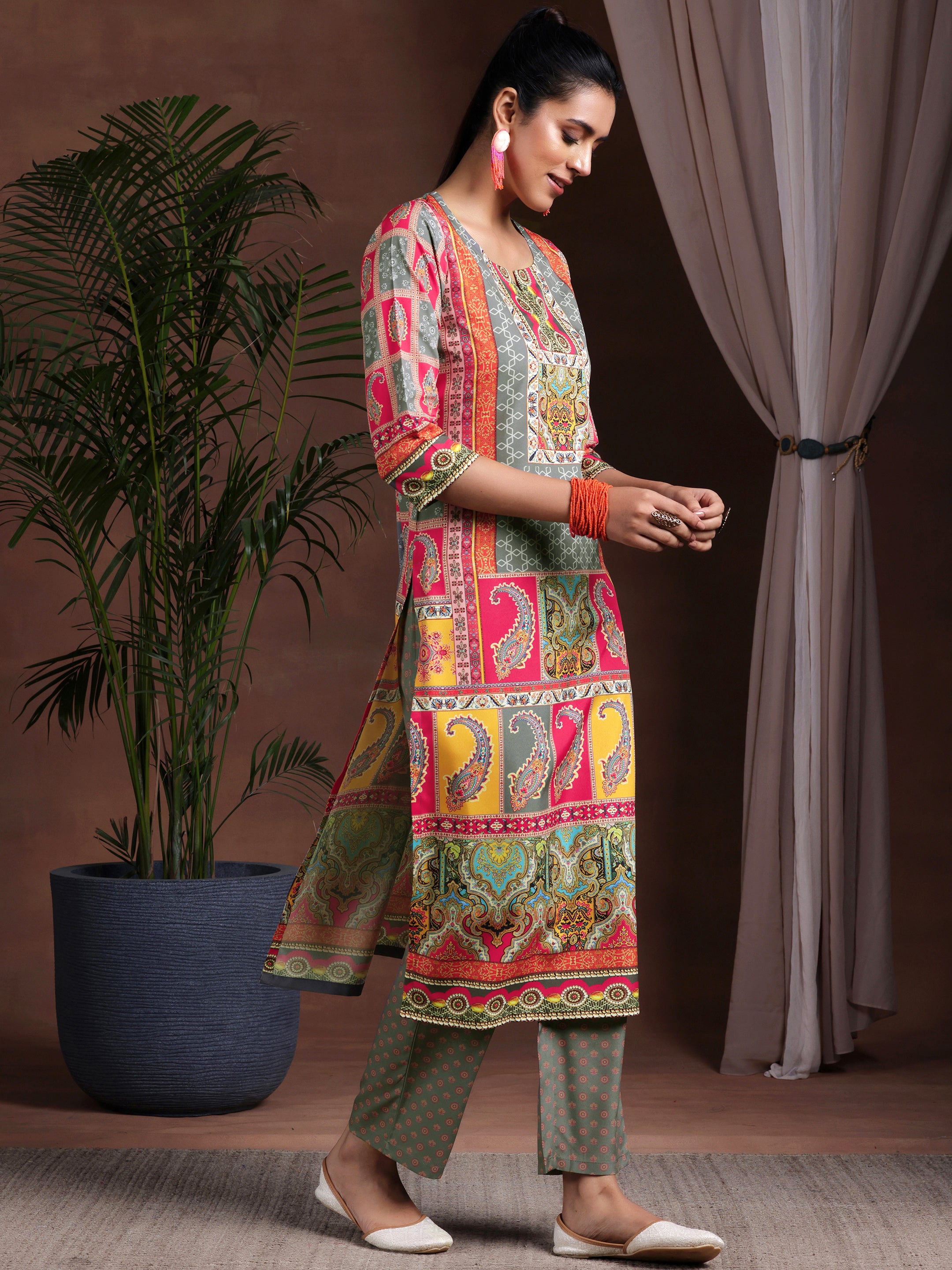 Multi Printed Poly Crepe Straight Suit With Dupatta