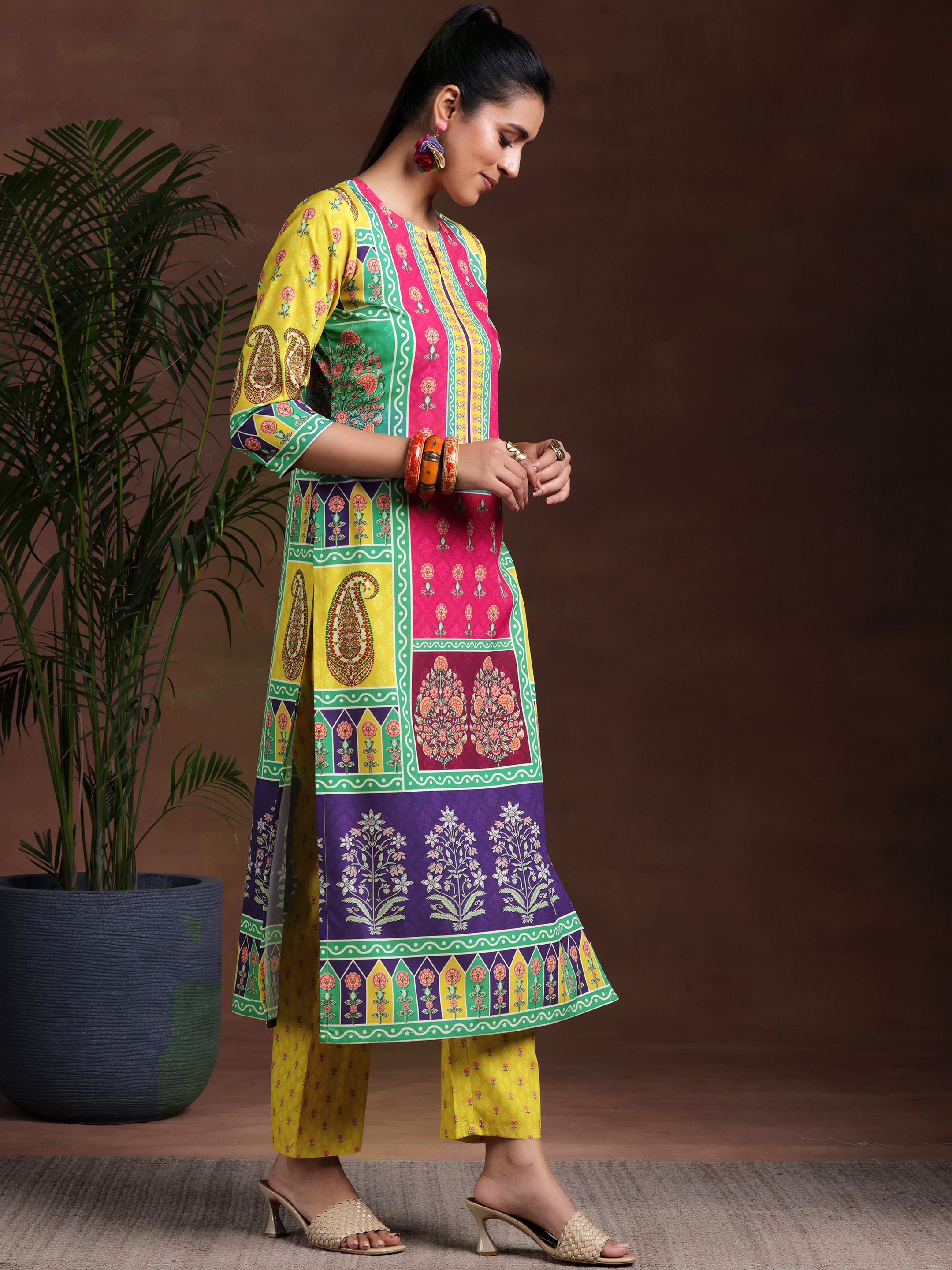 Multi Printed Poly Crepe Straight Suit With Dupatta