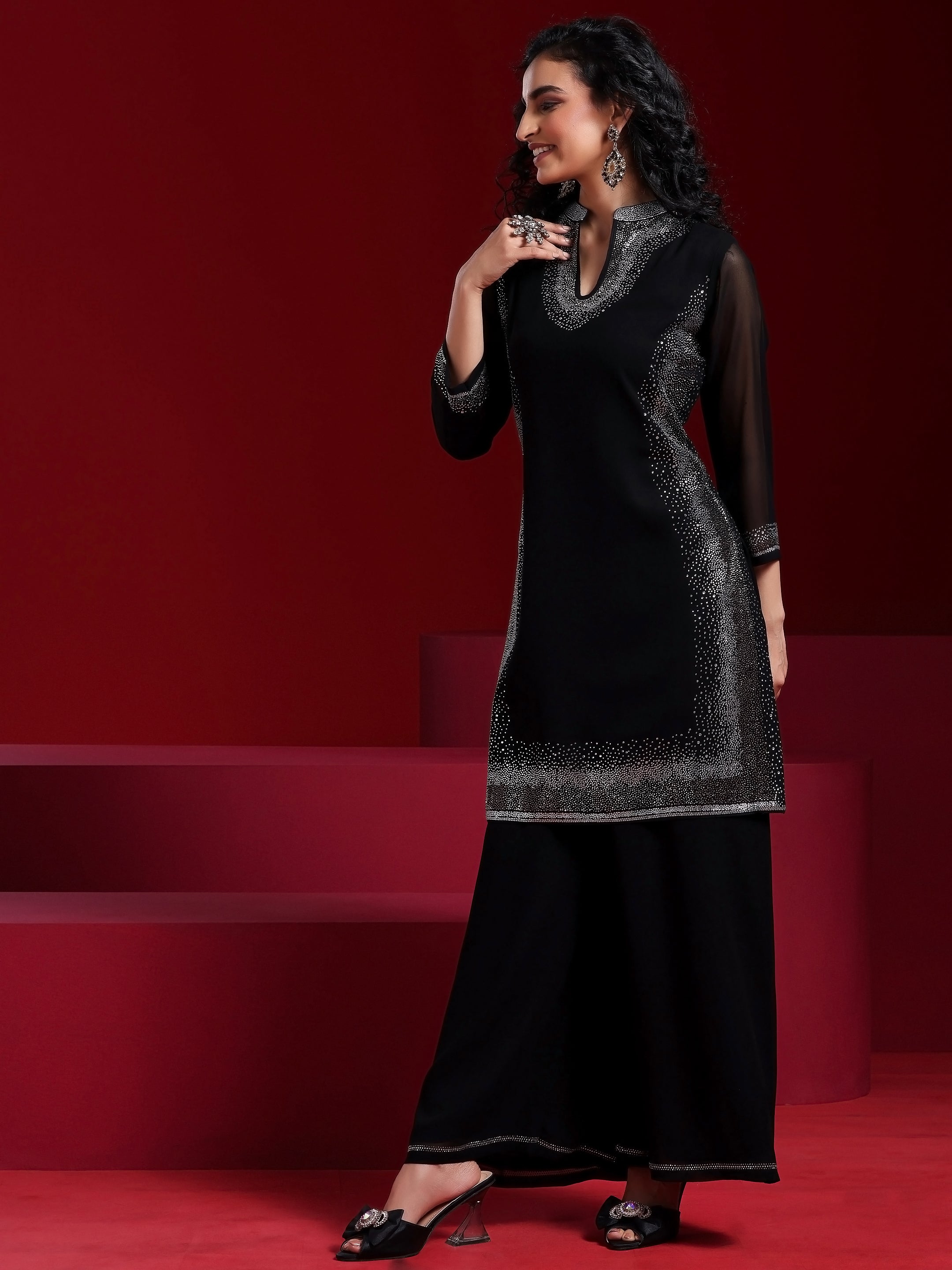 Libas Art Black Yoke Design Georgette Straight Suit With Dupatta