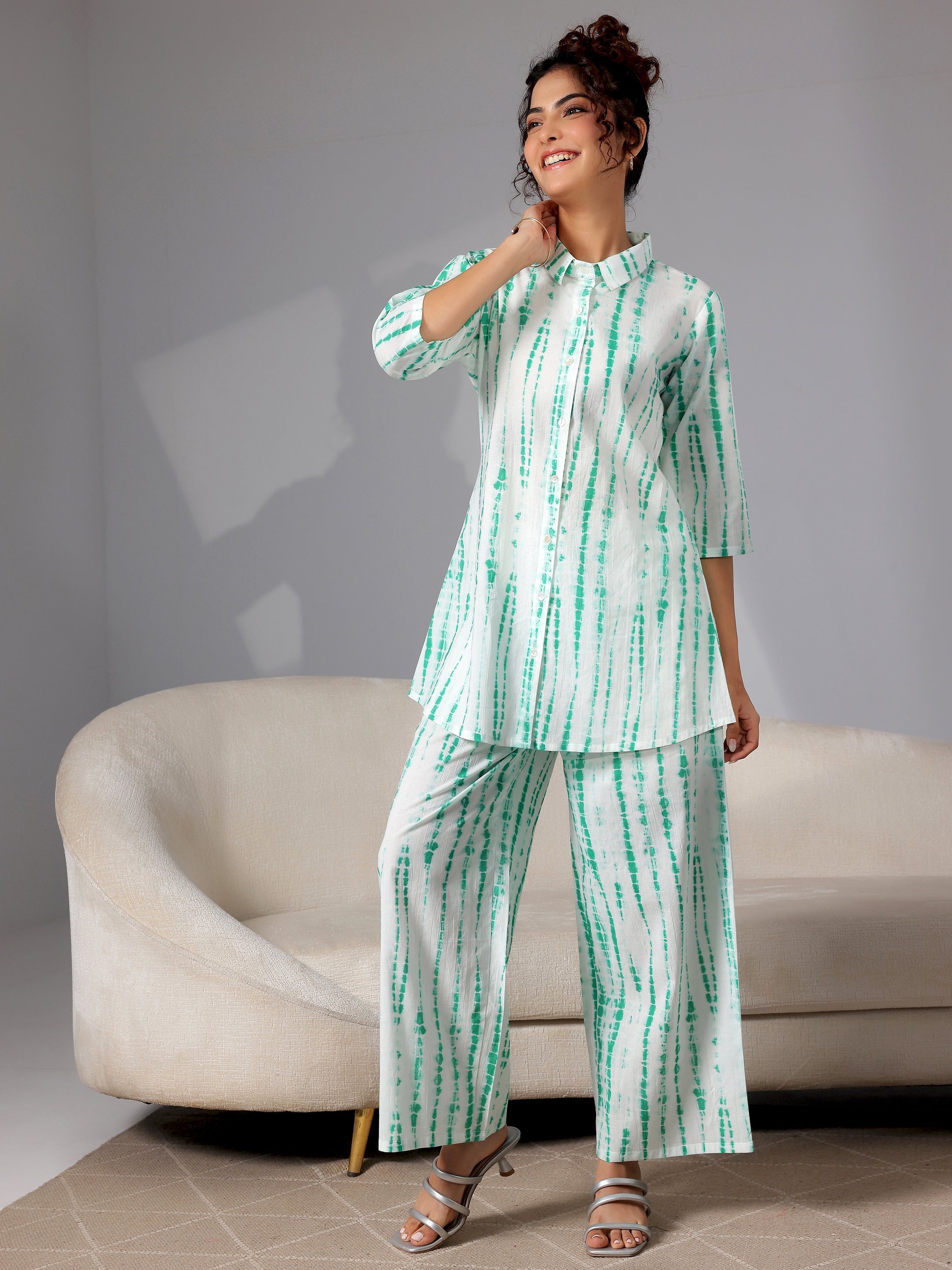 Green Printed Cotton Night Suits