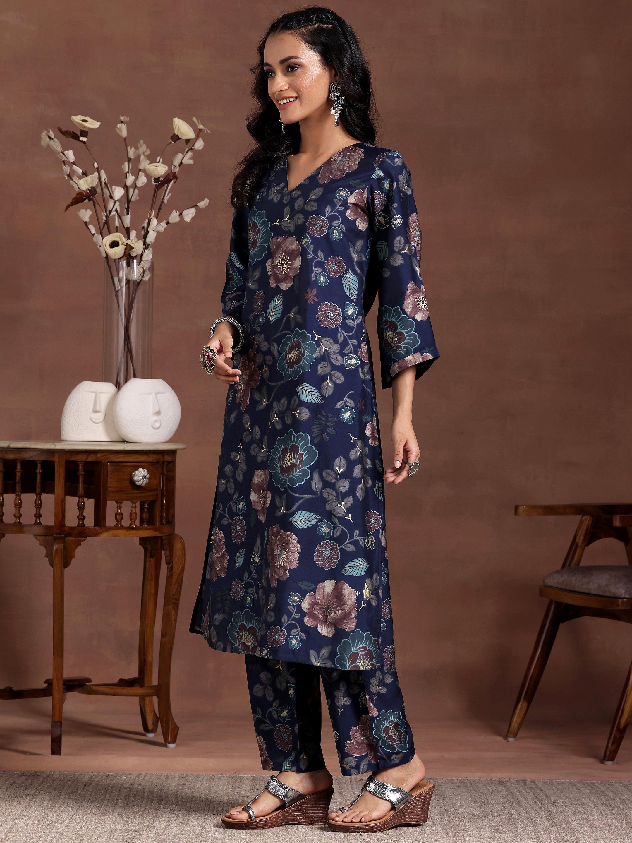 Blue Printed Silk Blend Co-Ords