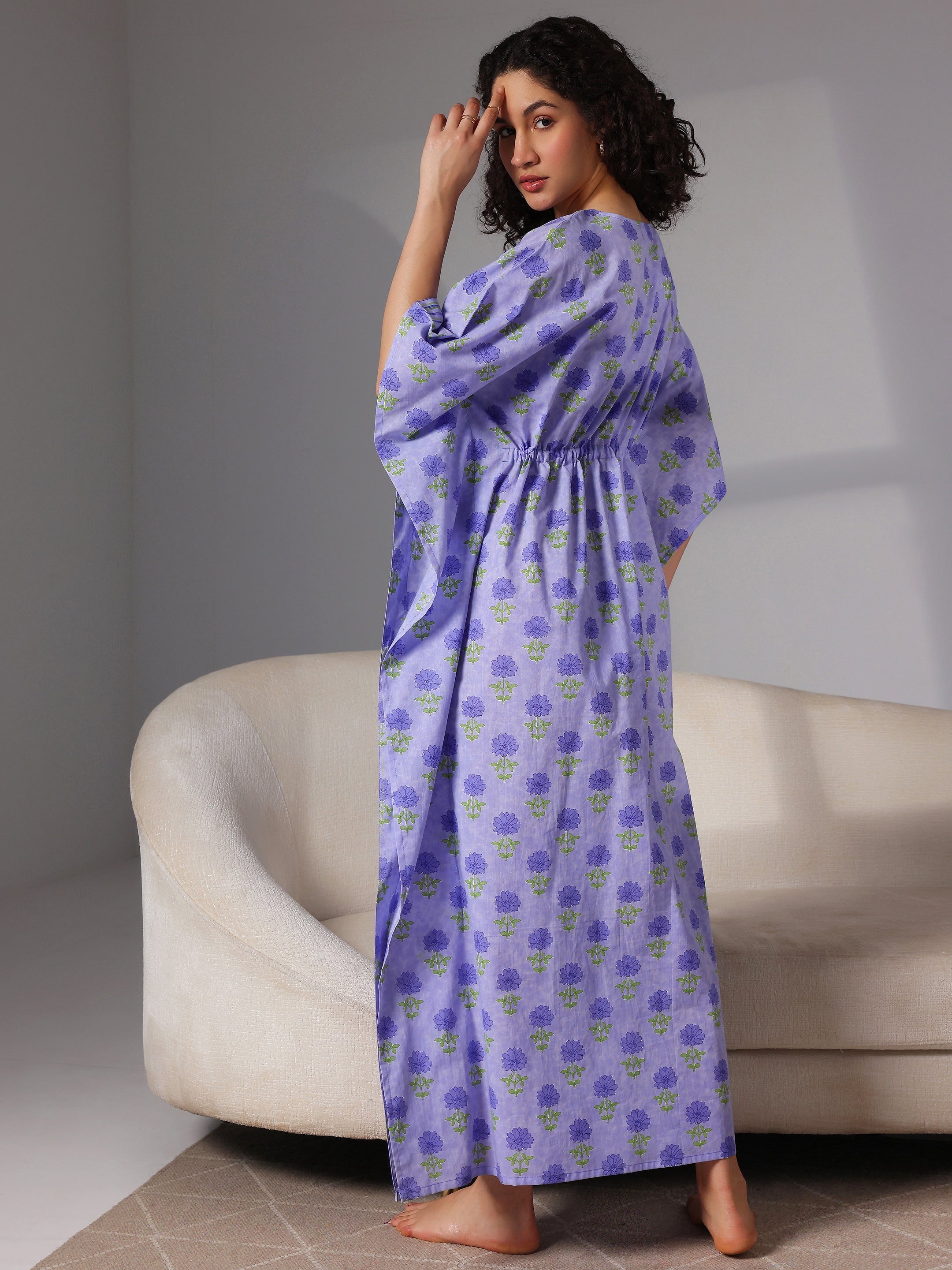 Purple Printed Cotton Kaftan Night Dress