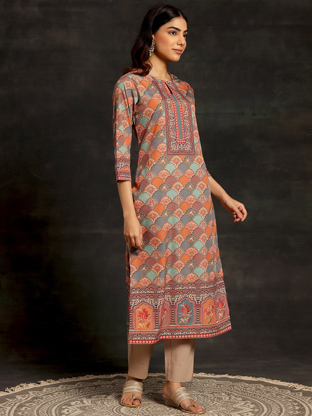 Multi Printed Crepe Straight Kurta