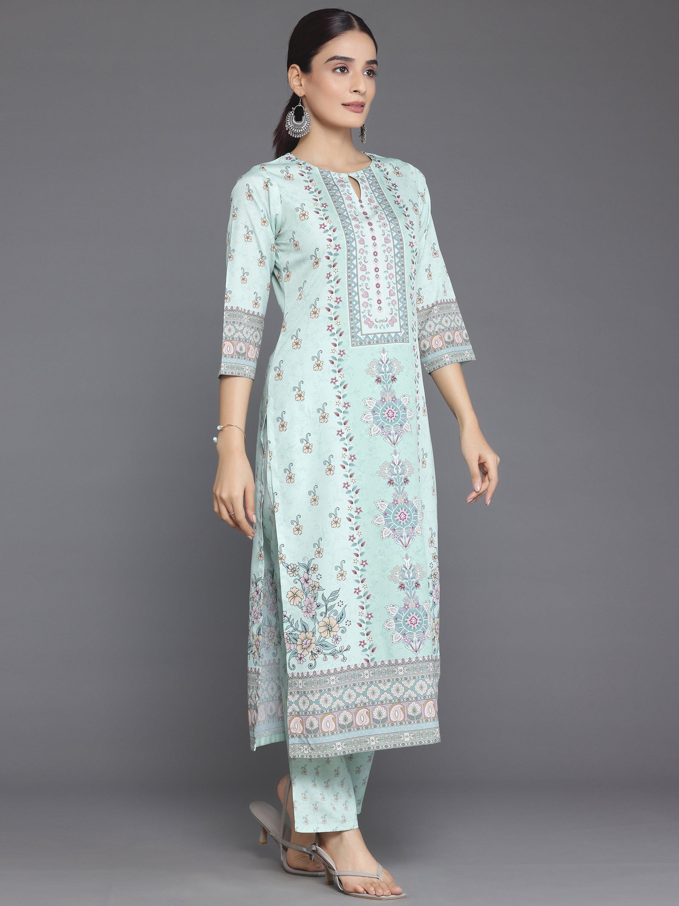 Green Printed Poly Crepe Straight Suit With Dupatta