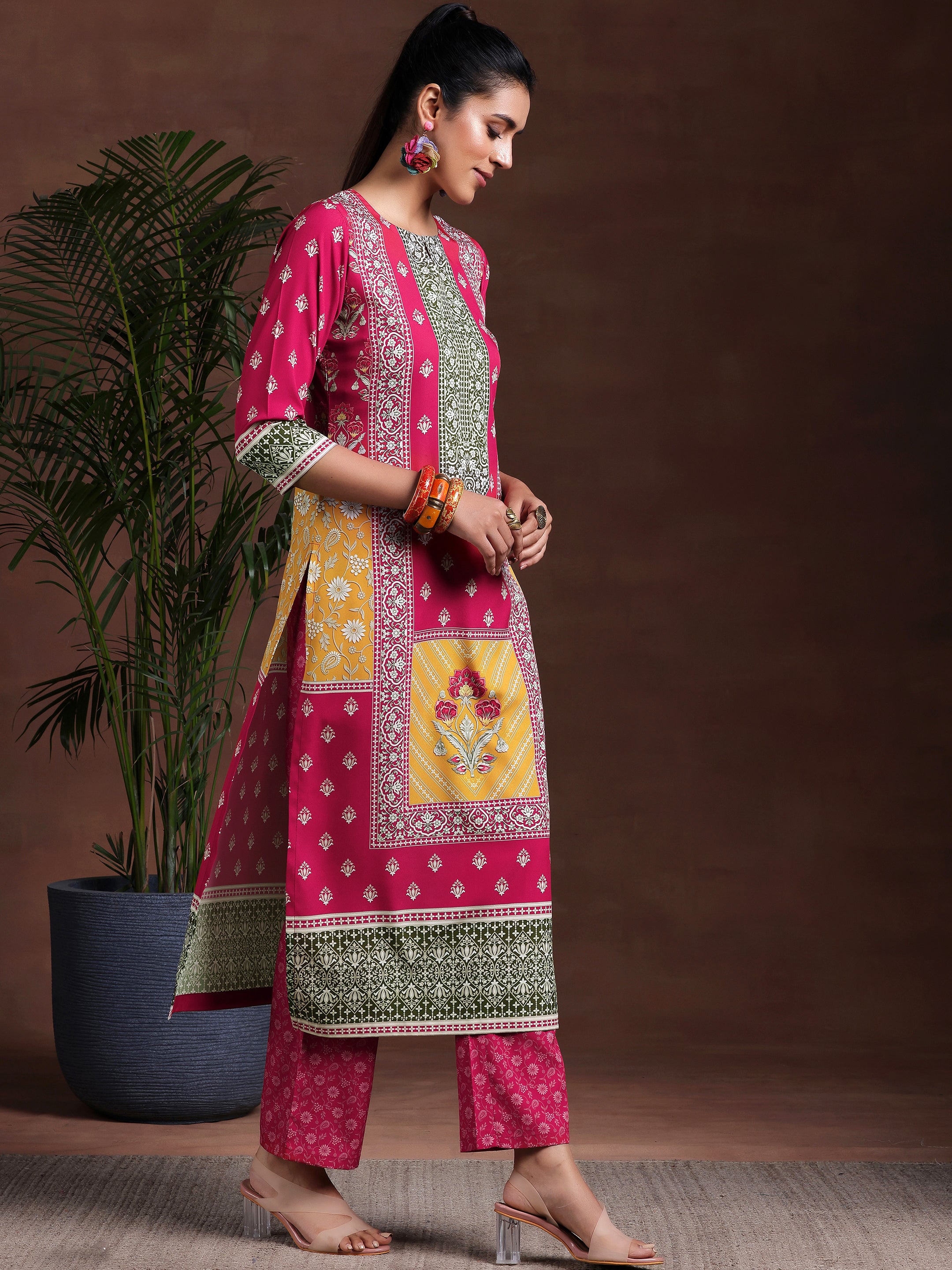 Multi Printed Poly Crepe Straight Suit With Dupatta