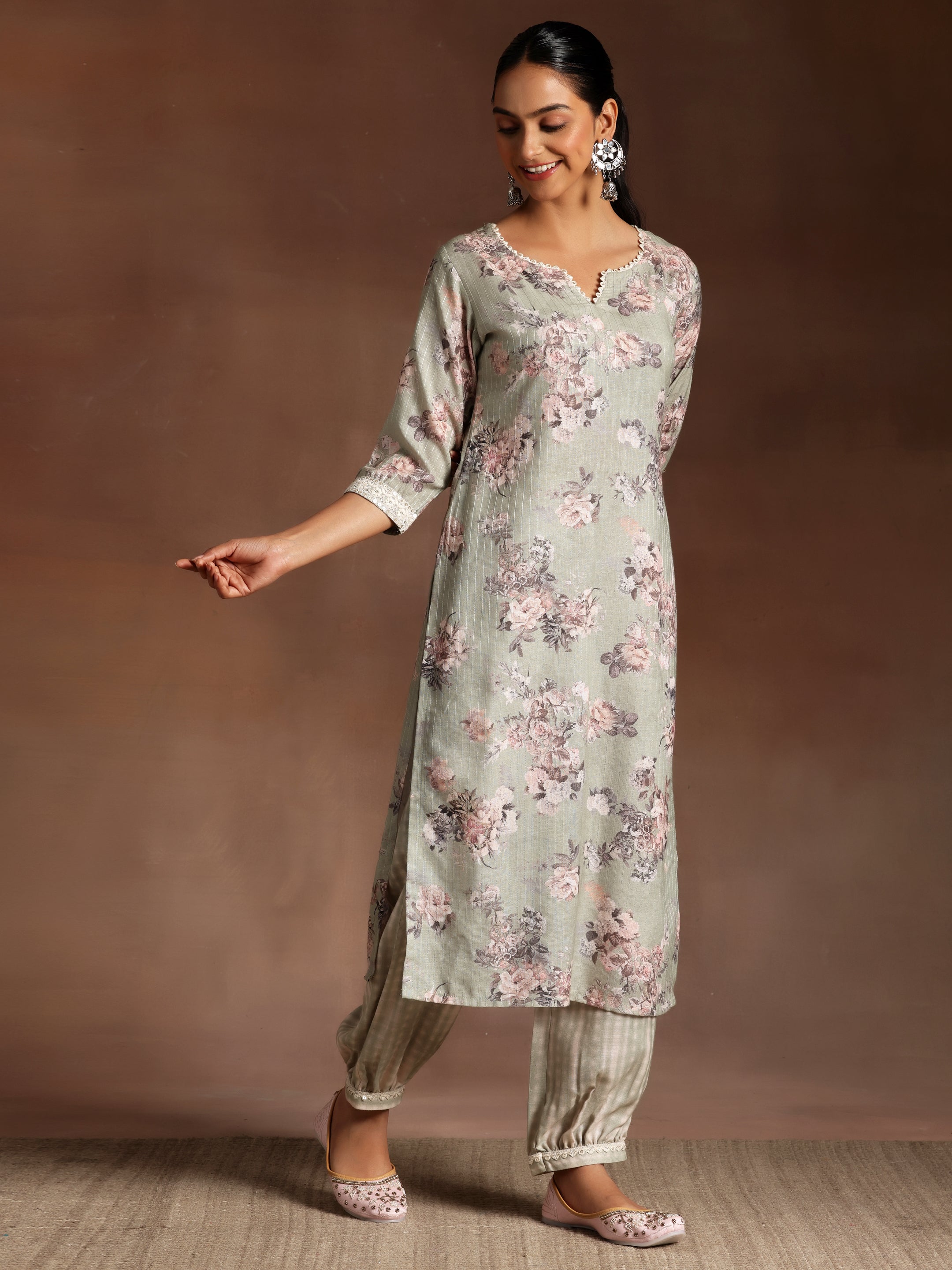 Green Printed Cotton Straight Suit With Dupatta