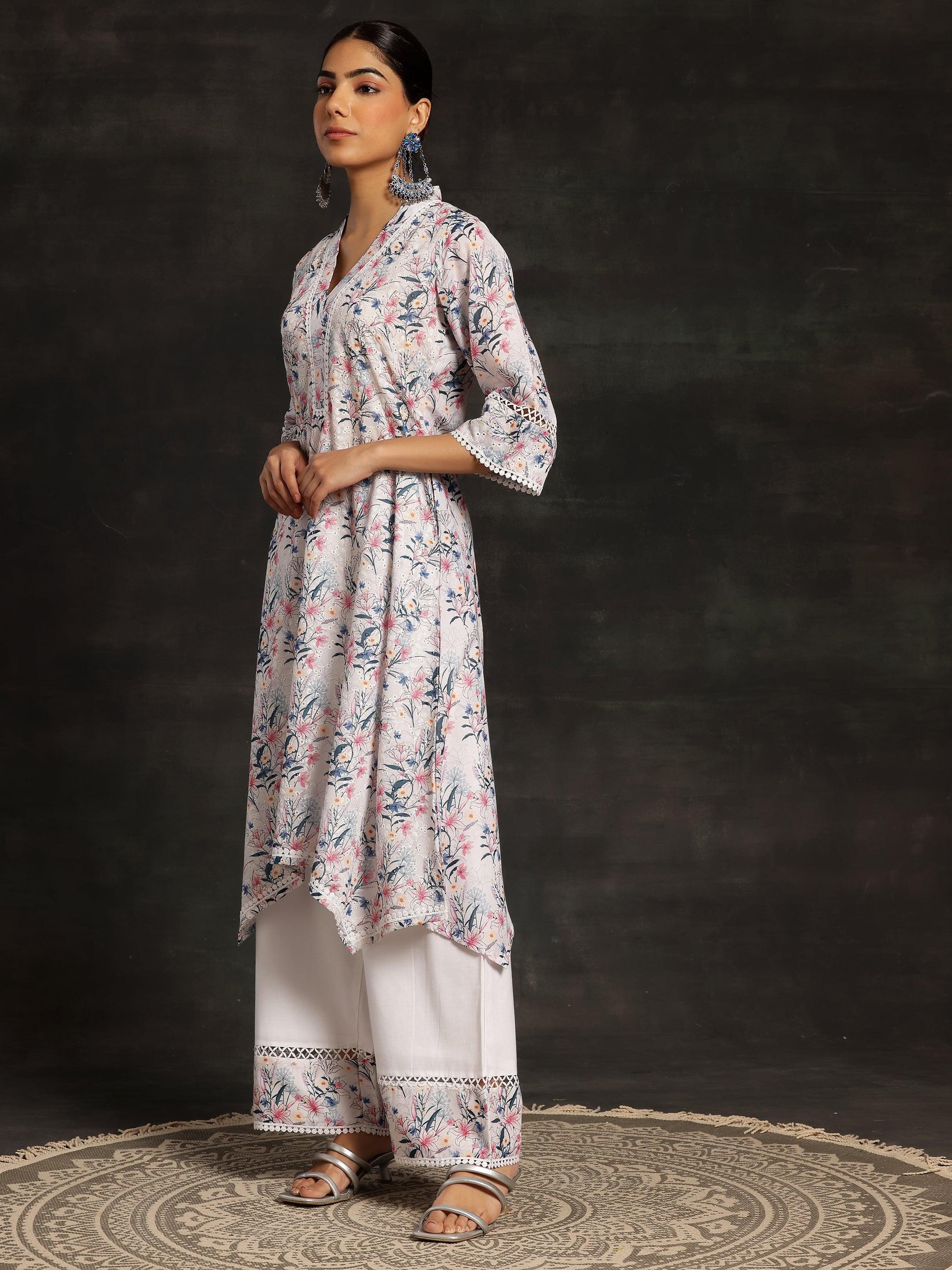 Multicoloured Printed Cotton A-Line Kurta With Palazzos