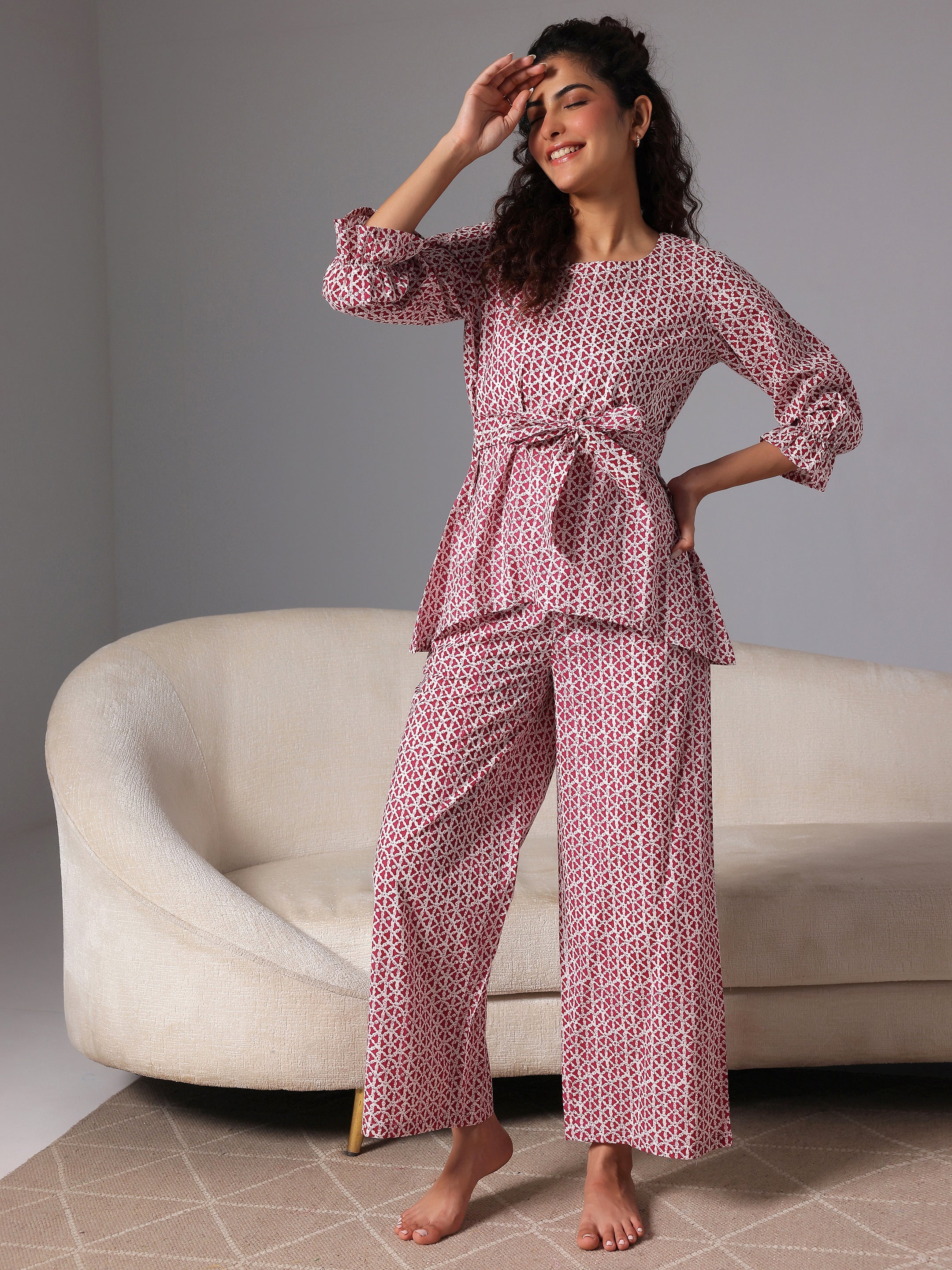 Pink Printed Cotton Night Suits