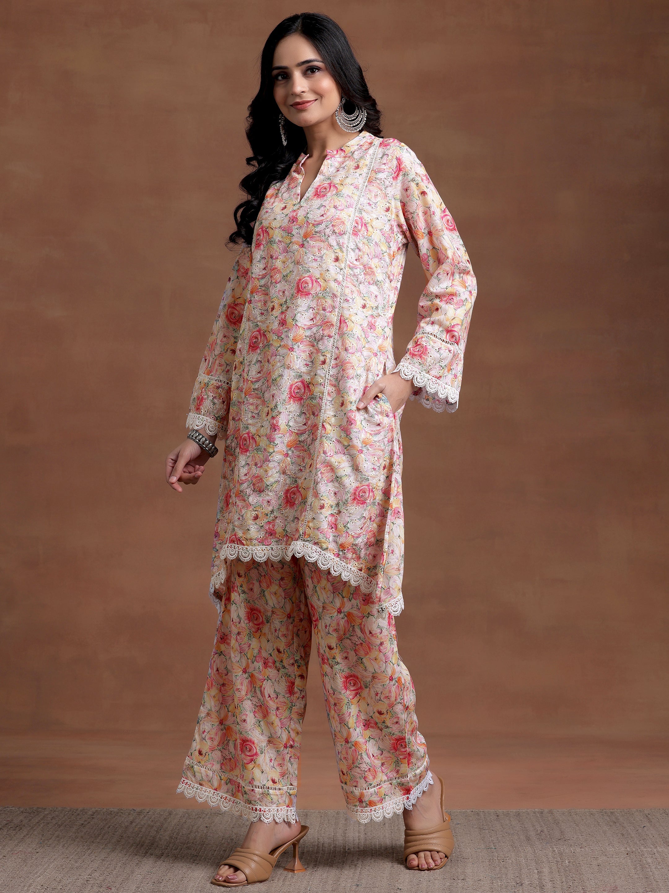 Multi Printed Cotton A-Line Kurta With Palazzos