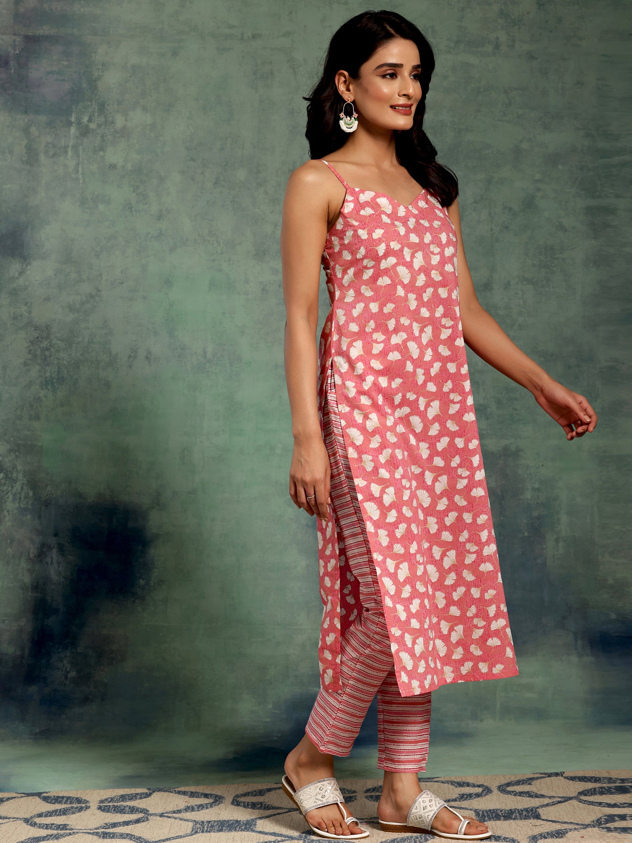 Coral Printed Cotton Straight Suit With Dupatta