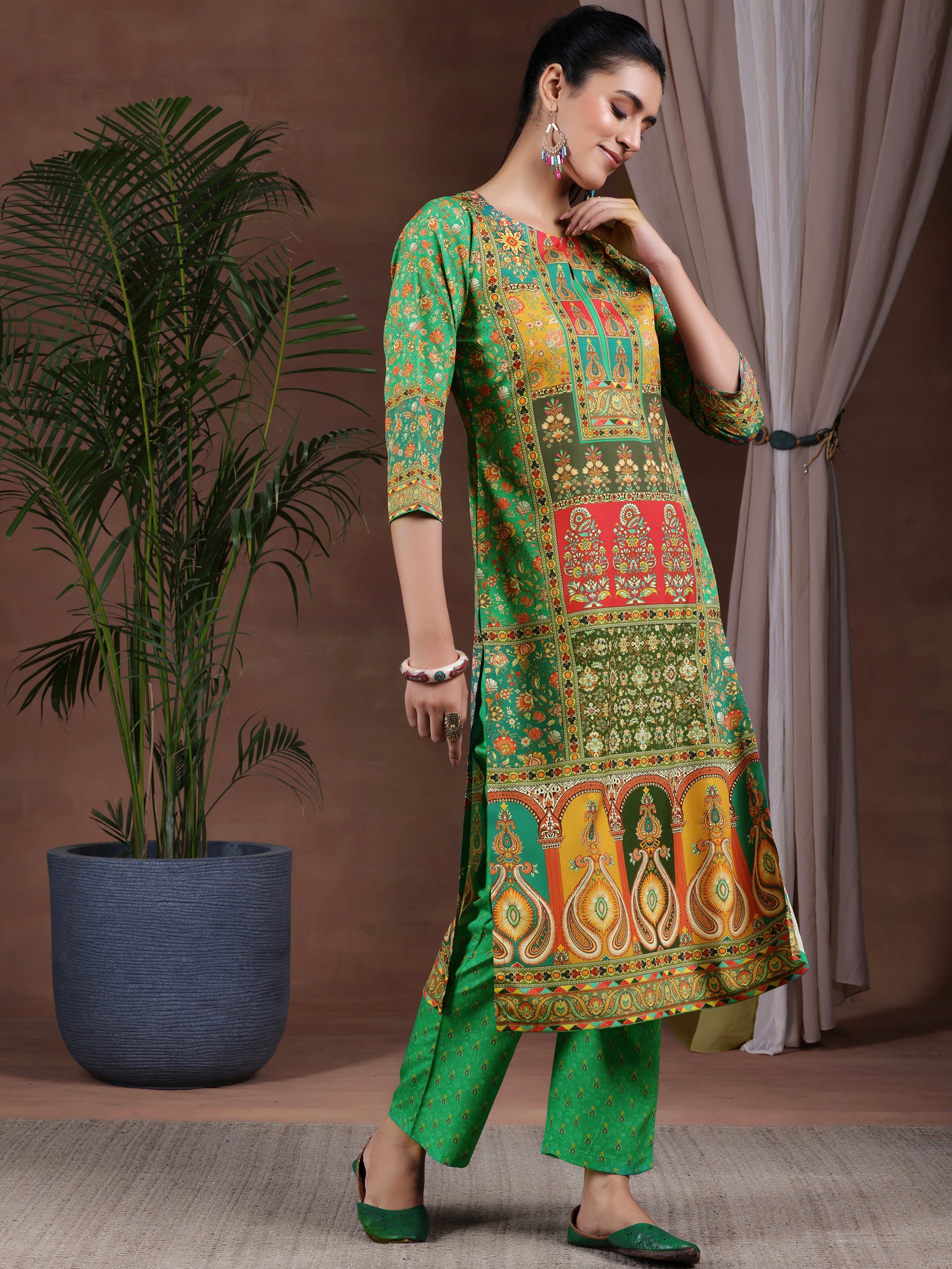 Multi Printed Poly Crepe Straight Suit With Dupatta